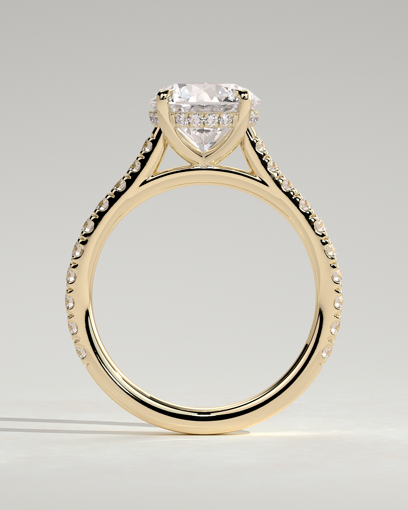 Ashlea  4 Claw Pav Round Solitaire with Hidden Halo - 18k Yellow Gold