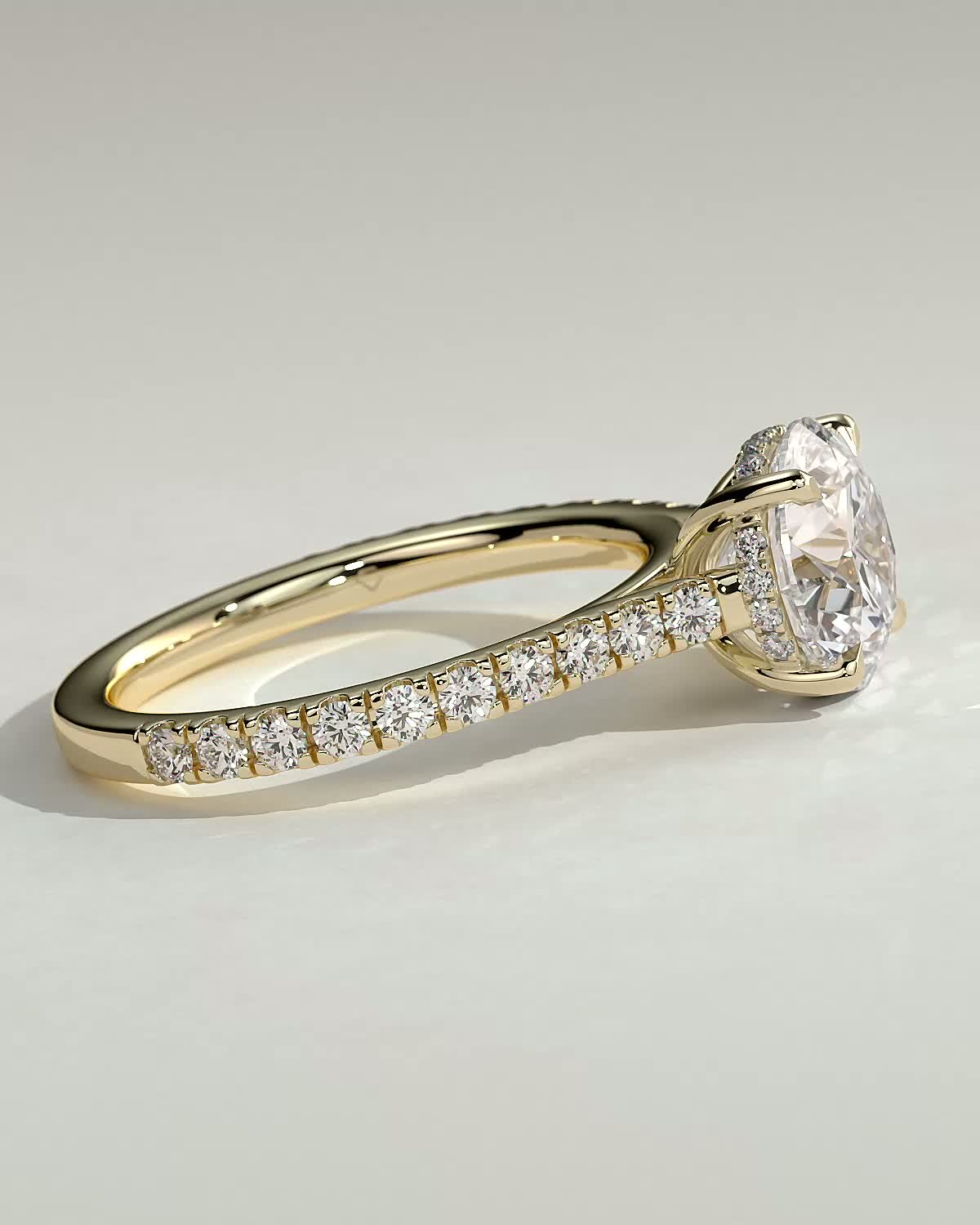 Ashlea  4 Claw Pav Round Solitaire with Hidden Halo - 18k Yellow Gold