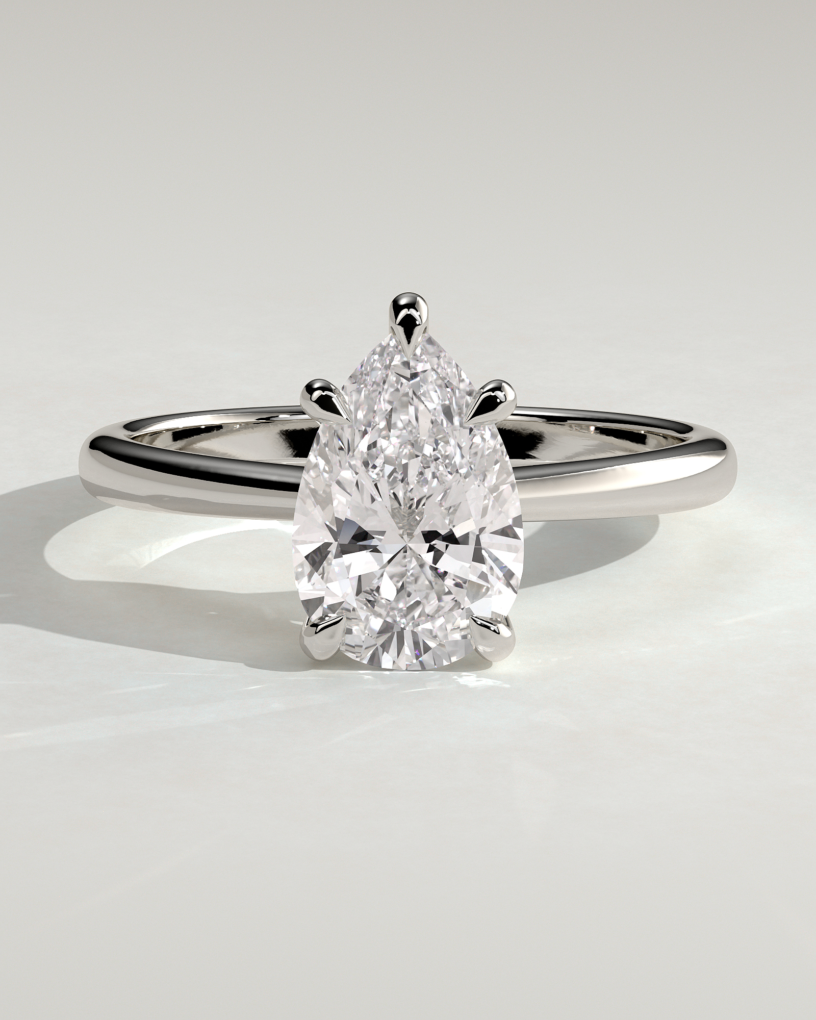 Aspen  5 Claw Pear Solitaire - 18k White Gold