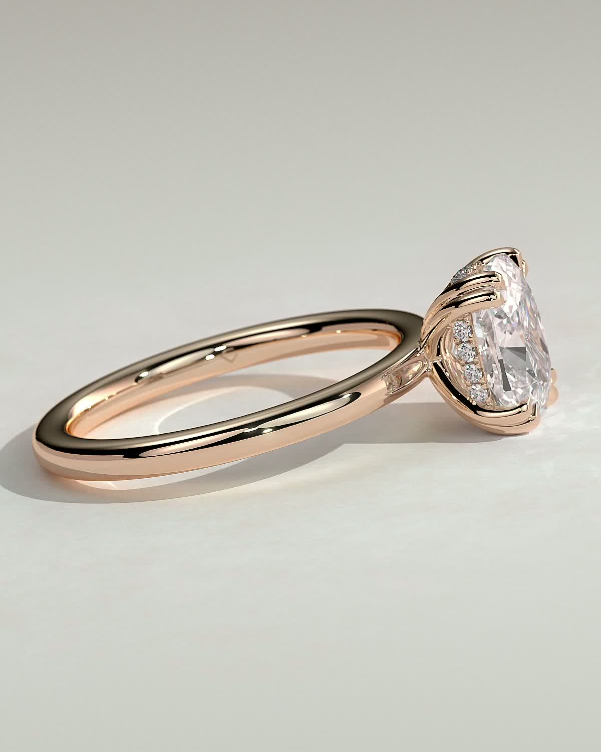 Aubrey - Double-Tipped 4 Claw Elongated Cushion Solitaire with Hidden Halo - 18k Rose Gold