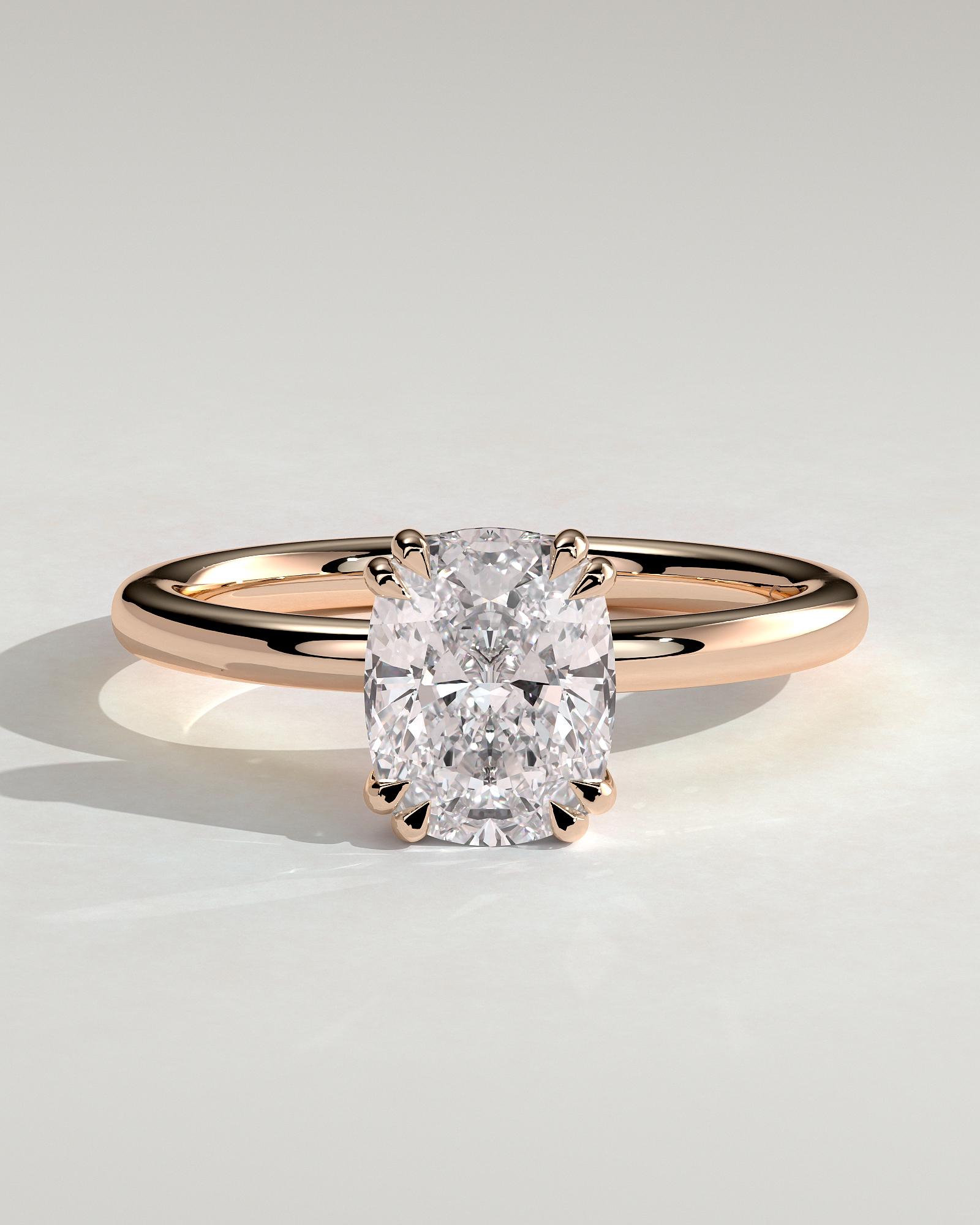 Aubrey - Double-Tipped 4 Claw Elongated Cushion Solitaire with Hidden Halo - 18k Rose Gold