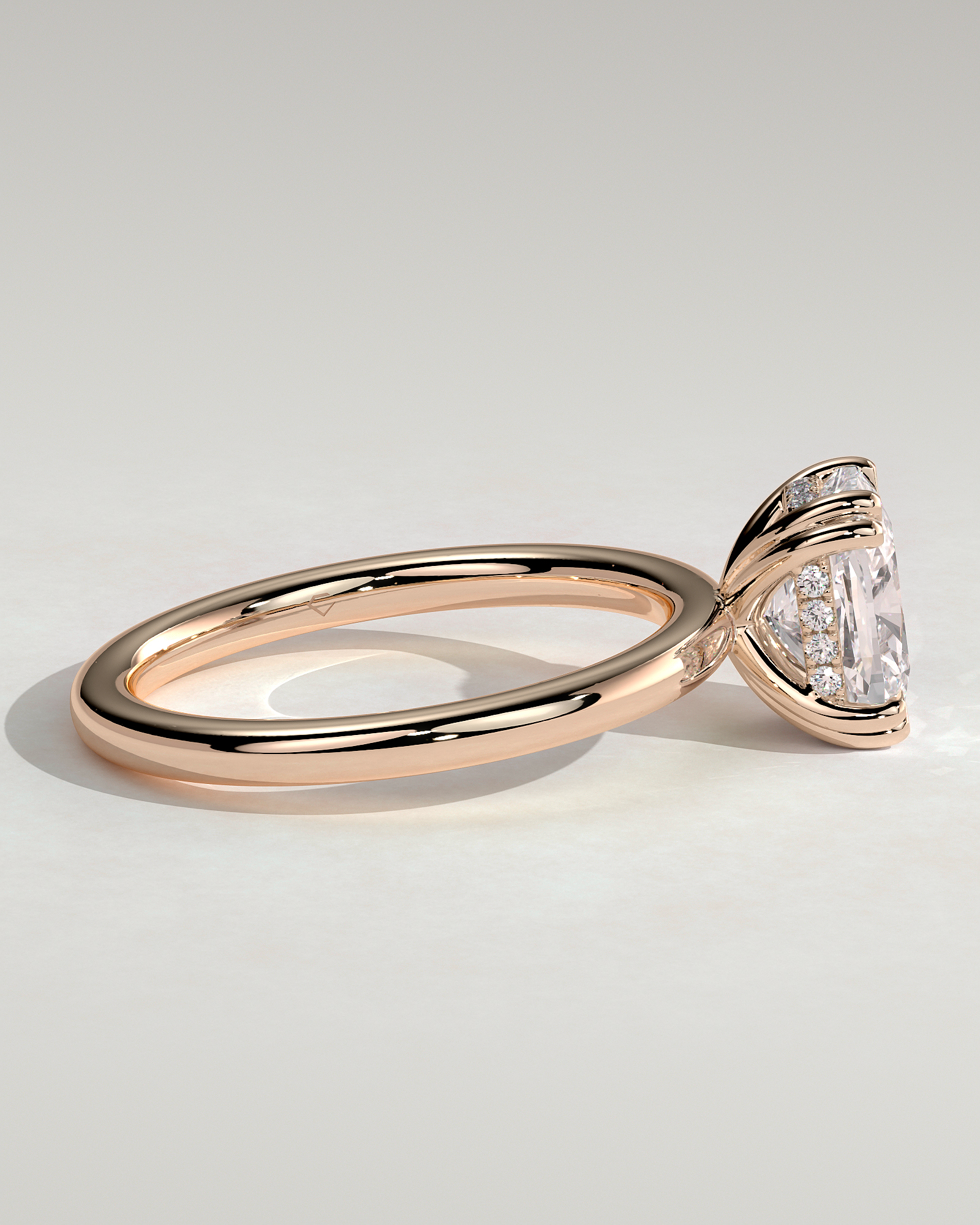 Aubrey - Double-Tipped 4 Claw Elongated Cushion Solitaire with Hidden Halo - 18k Rose Gold
