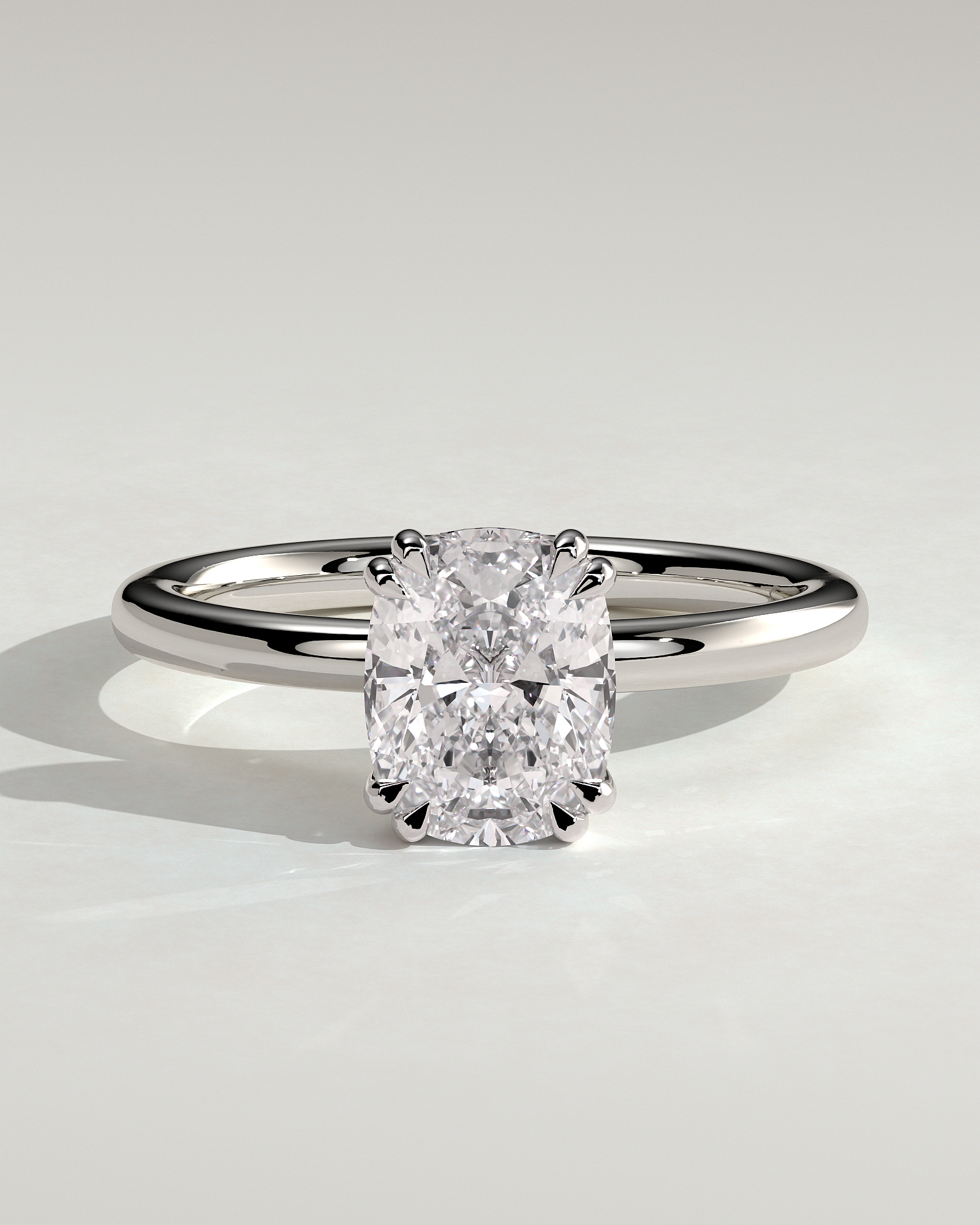 Aubrey - Double-Tipped 4 Claw Elongated Cushion Solitaire with Hidden Halo - 18k White Gold