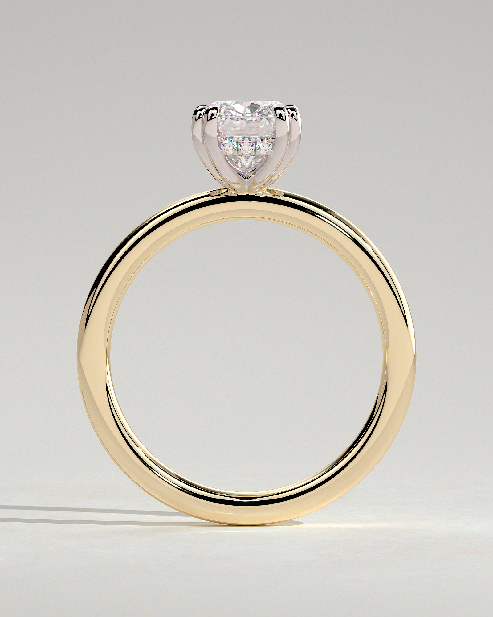 Aubrey - Double-Tipped 4 Claw Elongated Cushion Solitaire with Hidden Halo - 18k Yellow Gold / 18k White Gold