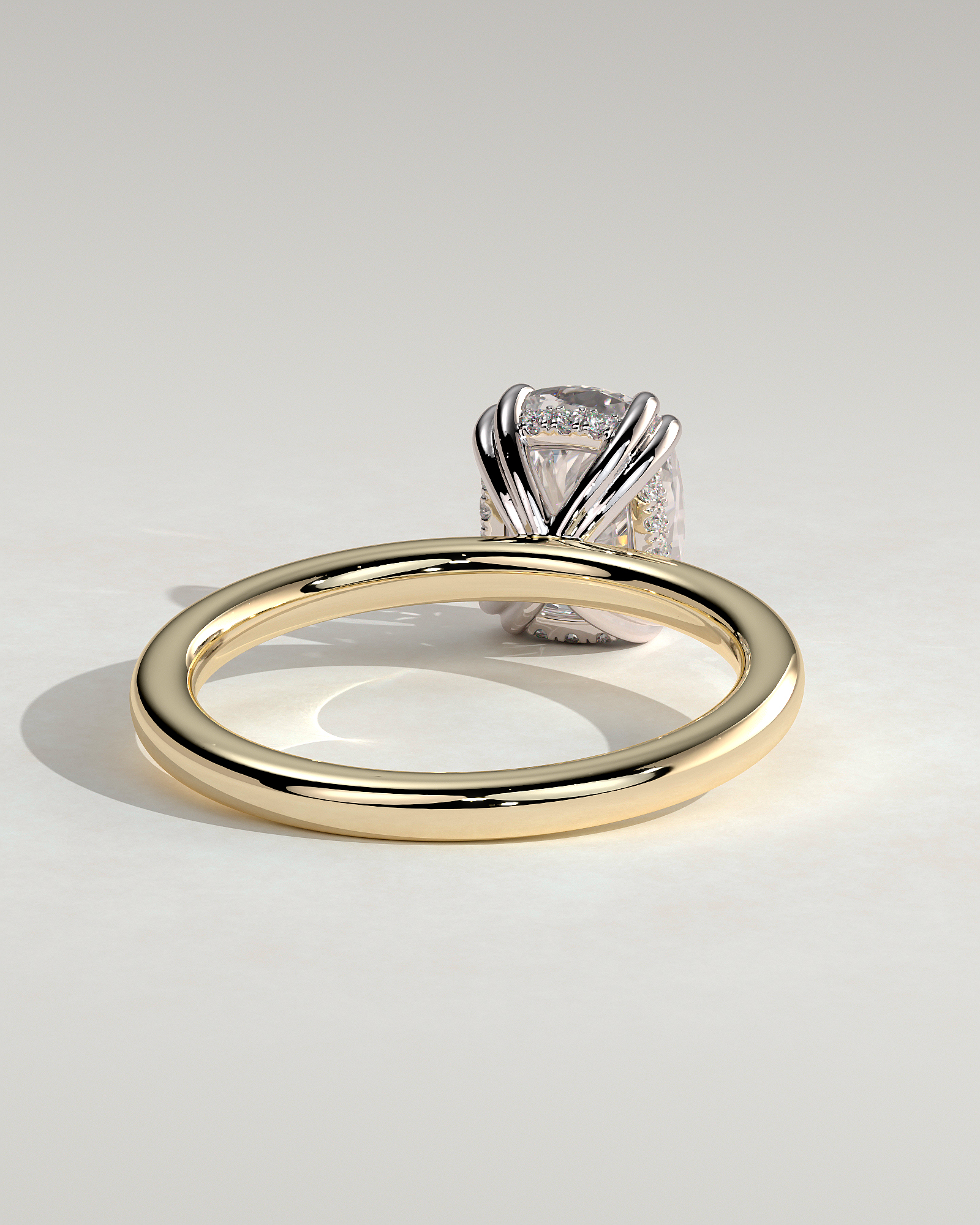 Aubrey - Double-Tipped 4 Claw Elongated Cushion Solitaire with Hidden Halo - 18k Yellow Gold / 18k White Gold