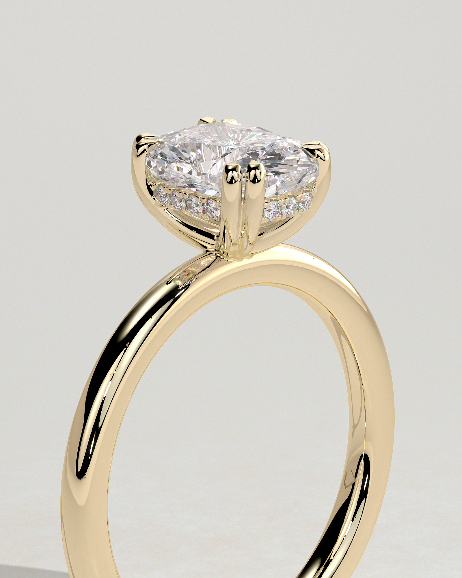 Aubrey - Double-Tipped 4 Claw Elongated Cushion Solitaire with Hidden Halo - 18k Yellow Gold