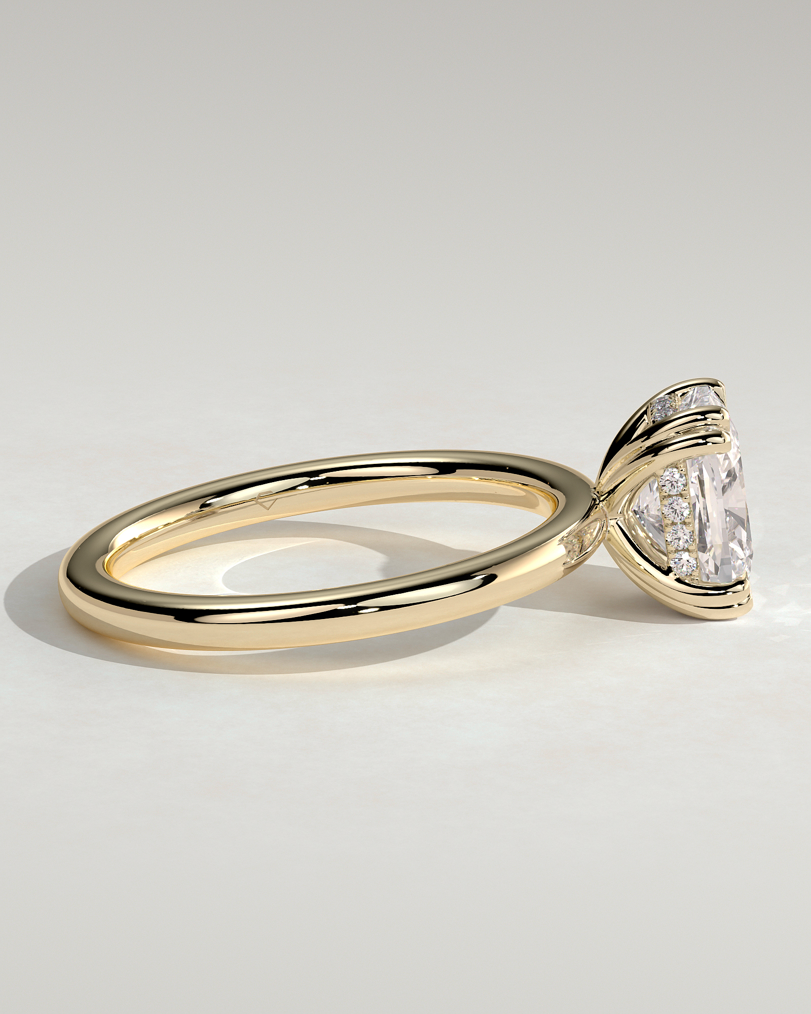 Aubrey - Double-Tipped 4 Claw Elongated Cushion Solitaire with Hidden Halo - 18k Yellow Gold