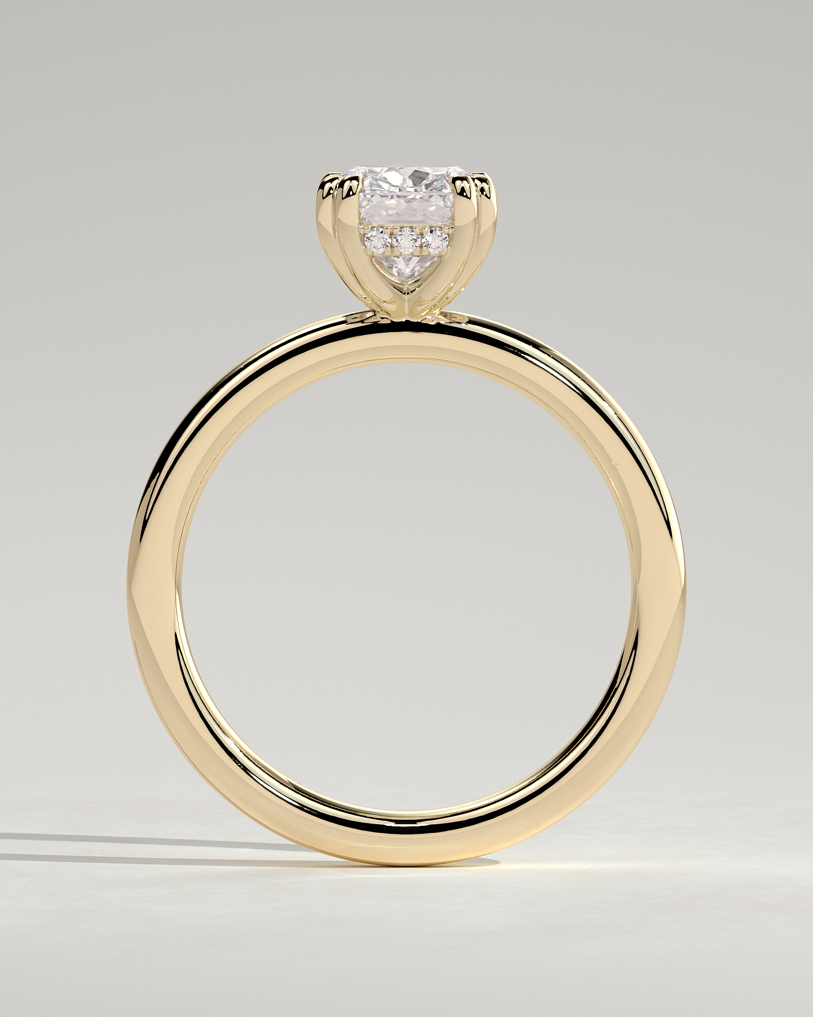 Aubrey - Double-Tipped 4 Claw Elongated Cushion Solitaire with Hidden Halo - 18k Yellow Gold