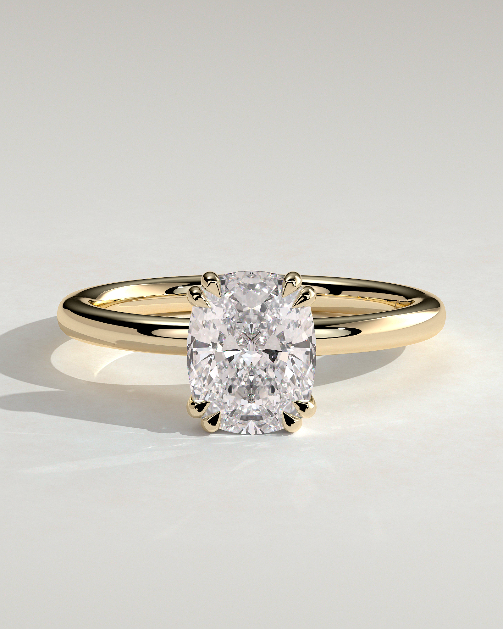Aubrey - Double-Tipped 4 Claw Elongated Cushion Solitaire with Hidden Halo - 18k Yellow Gold