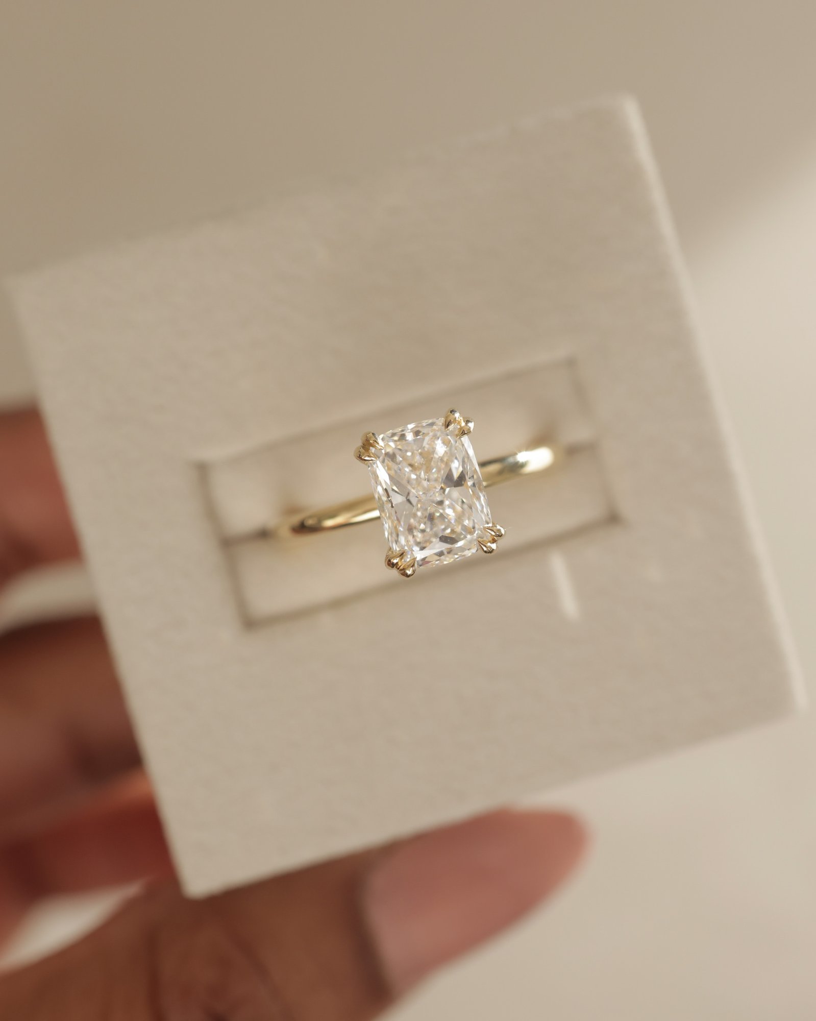 Aubrey - Double-Tipped 4 Claw Elongated Cushion Solitaire with Hidden Halo Lifestyle Image