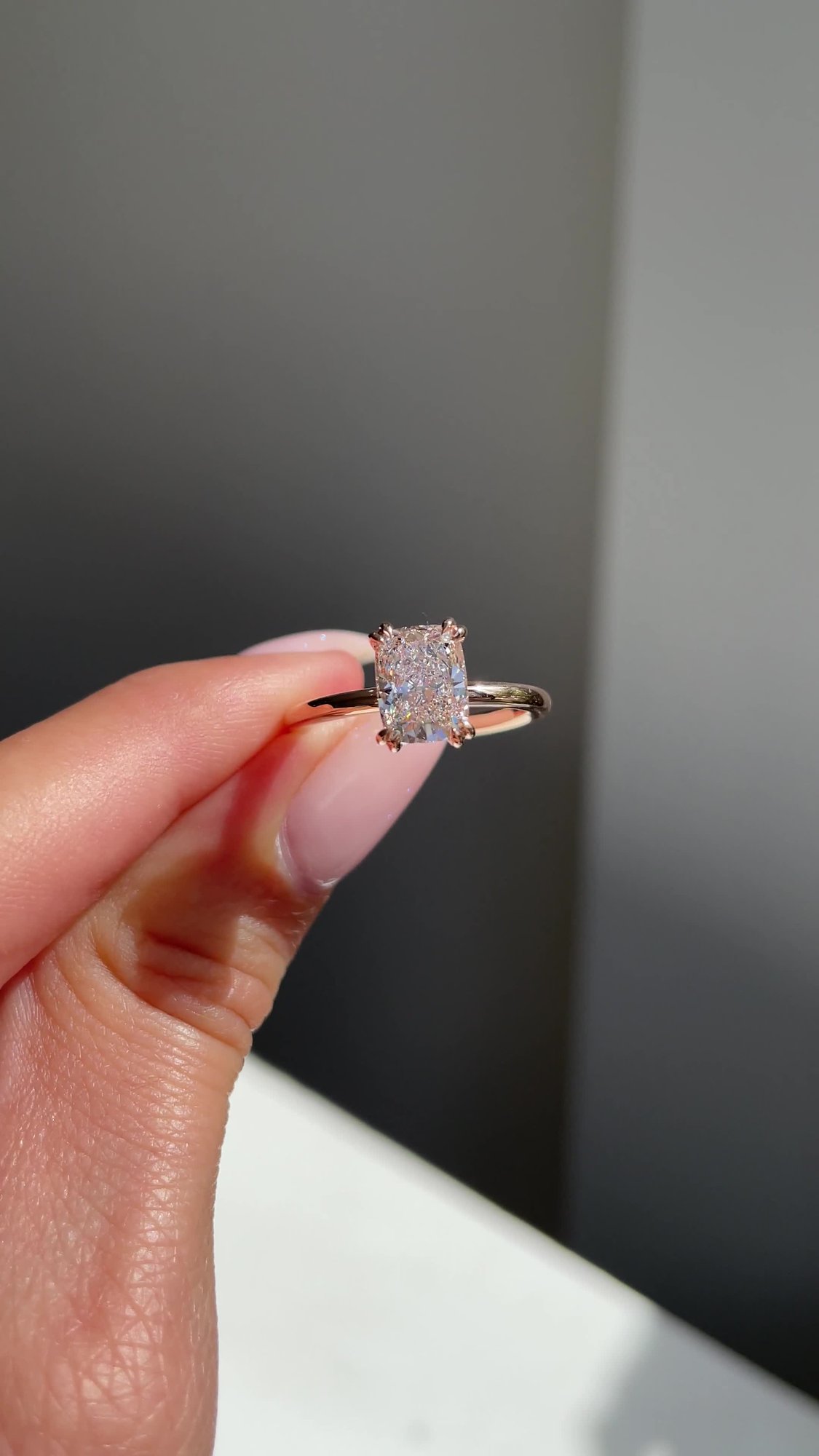 Aubrey - Double-Tipped 4 Claw Elongated Cushion Solitaire with Hidden Halo Lifestyle Image