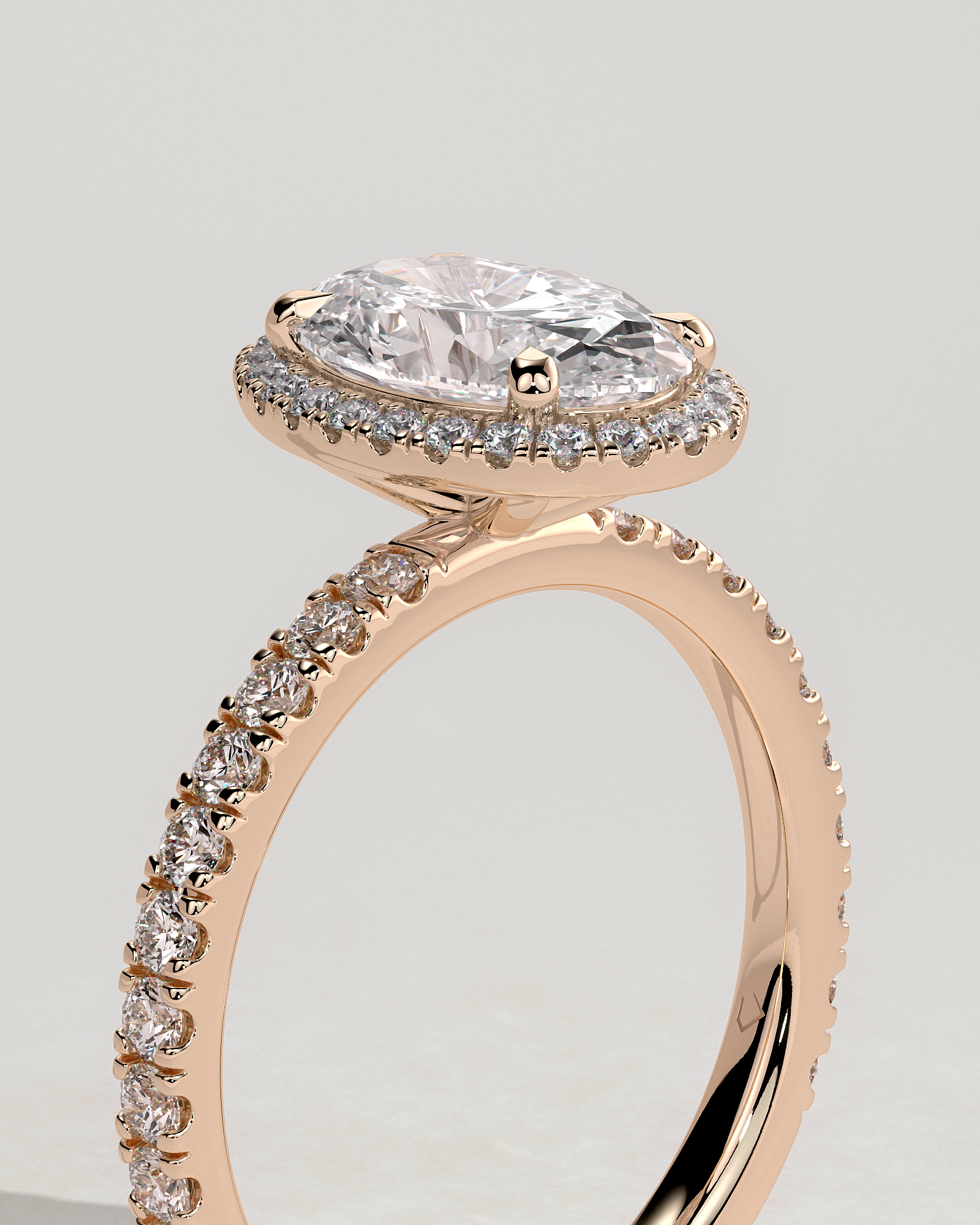 Aurora  Oval Halo with Pav - 18k Rose Gold