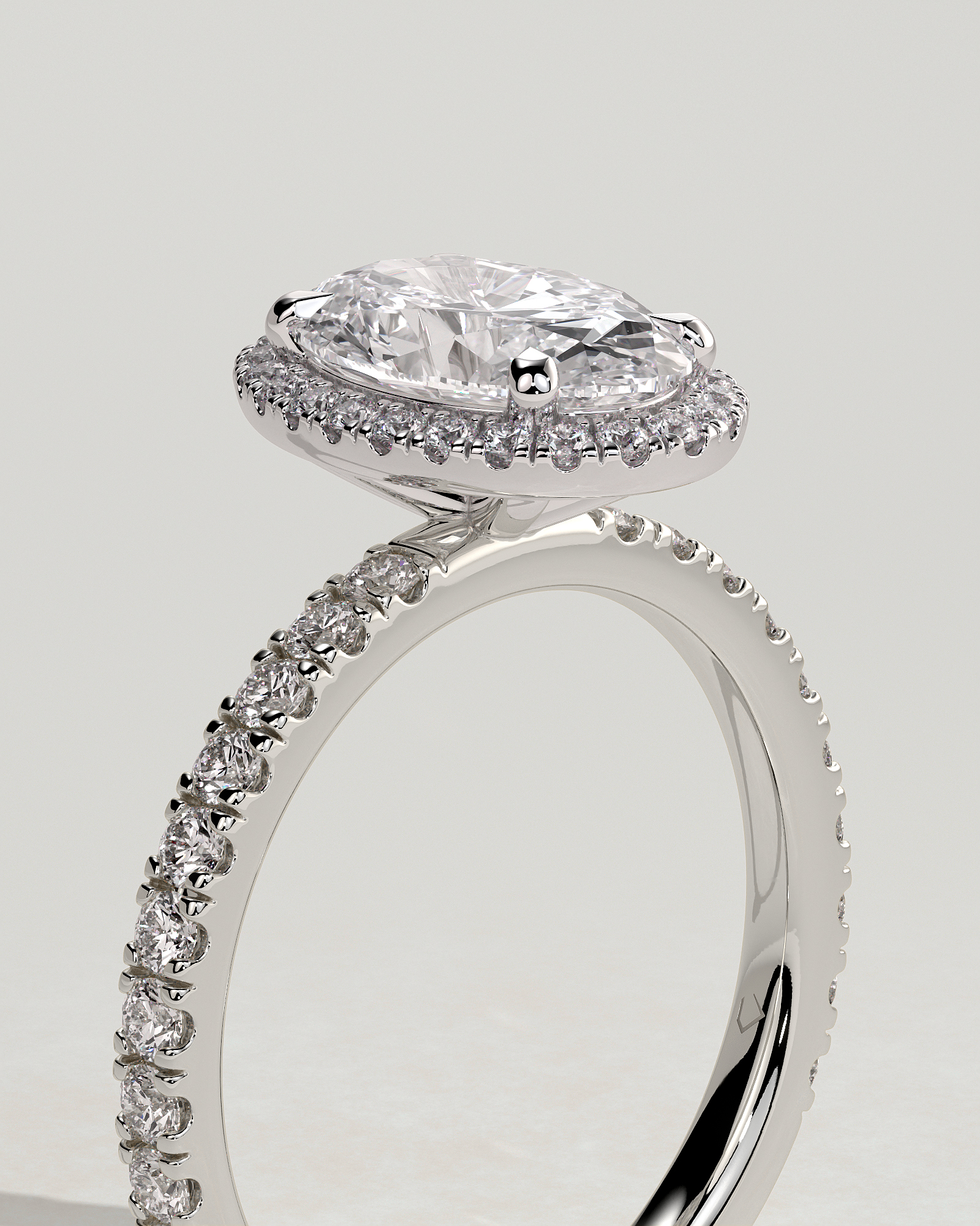 Aurora  Oval Halo with Pav - 18k White Gold