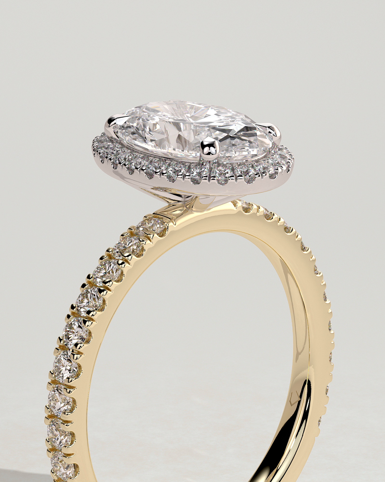 Aurora  Oval Halo with Pav - 18k Yellow Gold / 18k White Gold
