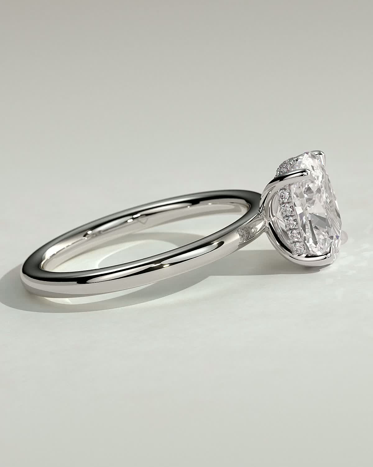 Ava  Elongated Cushion Solitaire - 18k White Gold High Setting