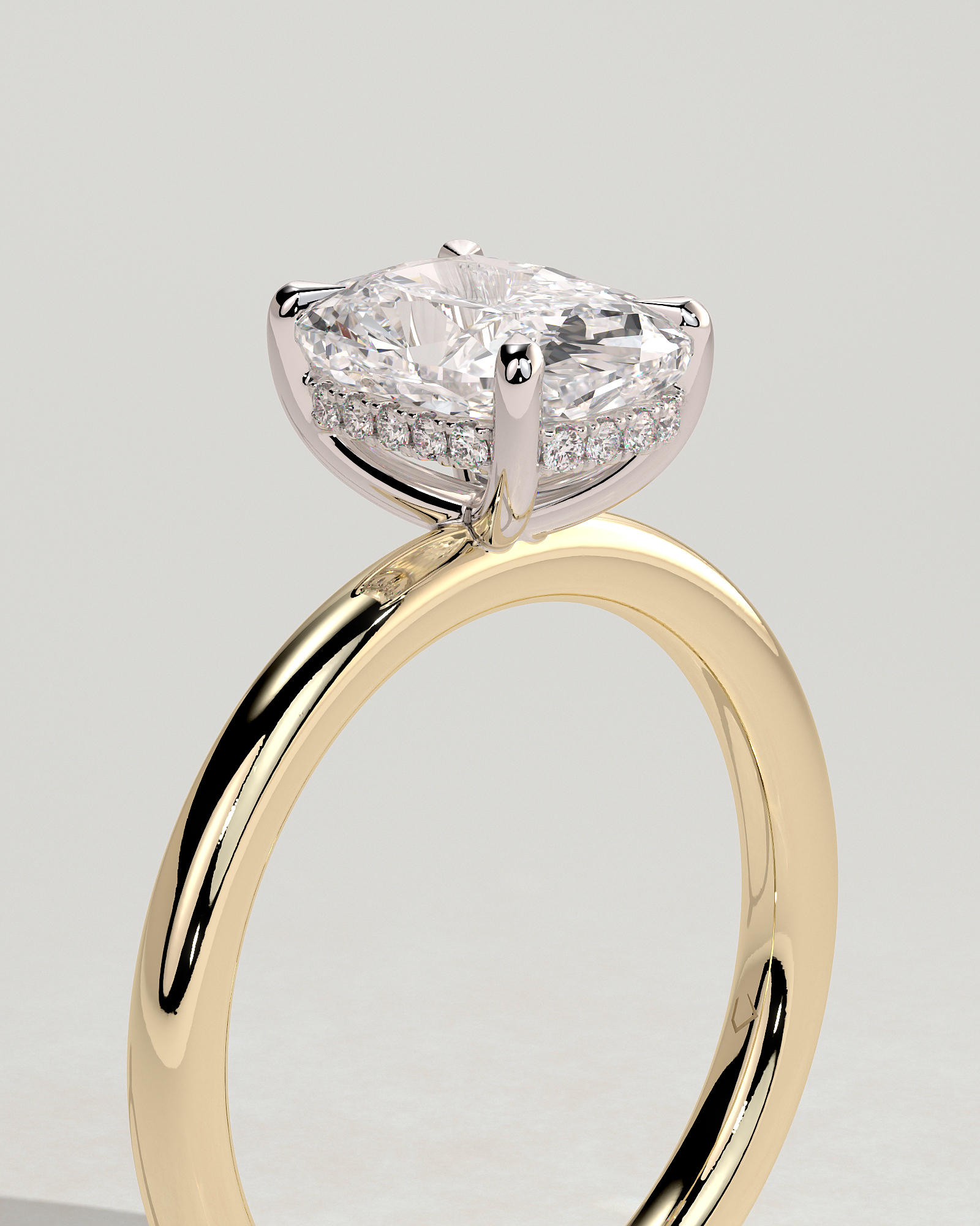 Ava  Elongated Cushion Solitaire - 18k Yellow Gold / 18k White Gold High Setting