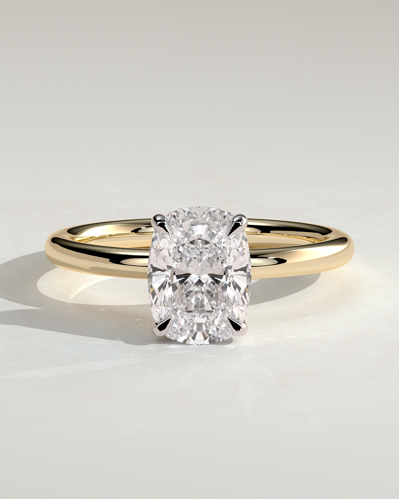 Ava  Elongated Cushion Solitaire - 18k Yellow Gold / 18k White Gold High Setting
