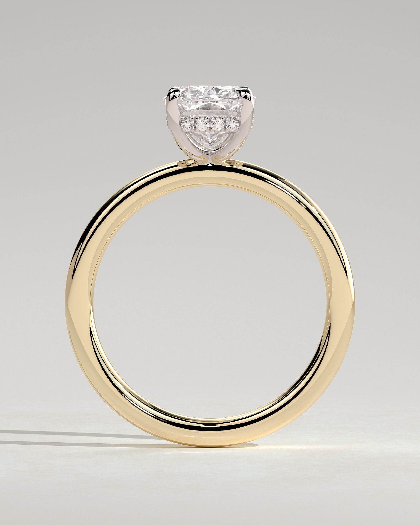Ava - Elongated Cushion 4 Claw Solitaire with Hidden Halo Engagement Ring - 18k Yellow Gold / 18k White Gold High Setting