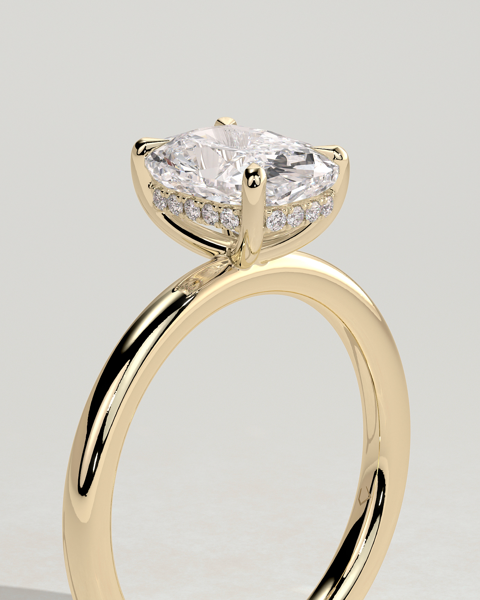 Ava  Elongated Cushion Solitaire - 18k Yellow Gold High Setting