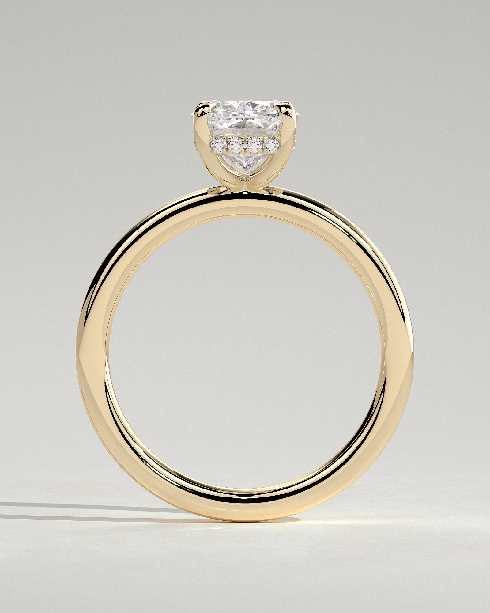 Ava - Elongated Cushion 4 Claw Solitaire with Hidden Halo Engagement Ring - 18k Yellow Gold High Setting
