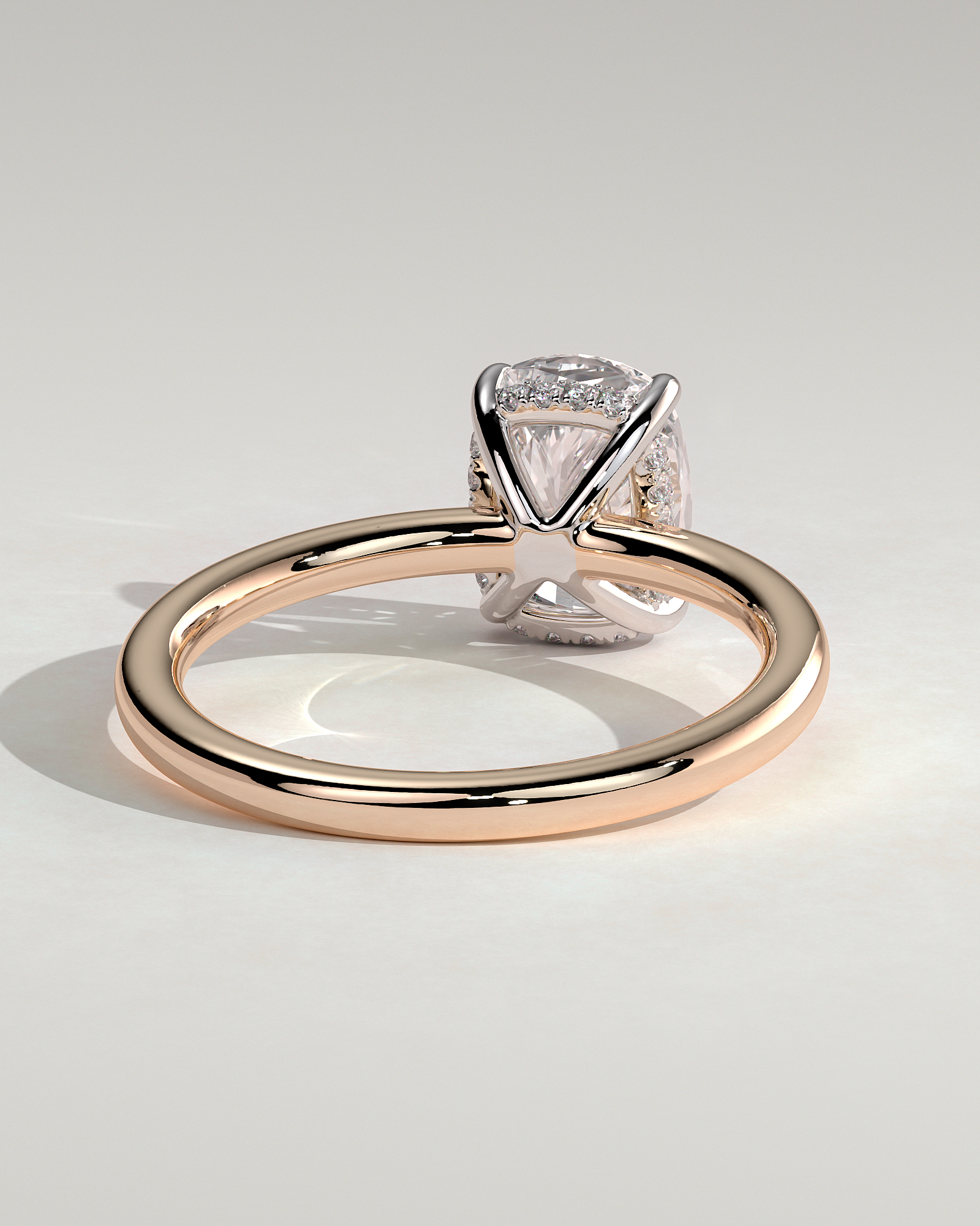 Ava  Elongated Cushion Solitaire - 18k Rose Gold / 18k White Gold Low Setting