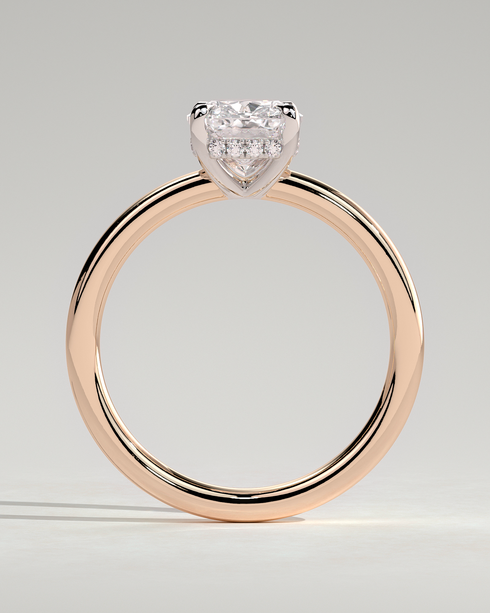 Ava  Elongated Cushion Solitaire - 18k Rose Gold / 18k White Gold Low Setting