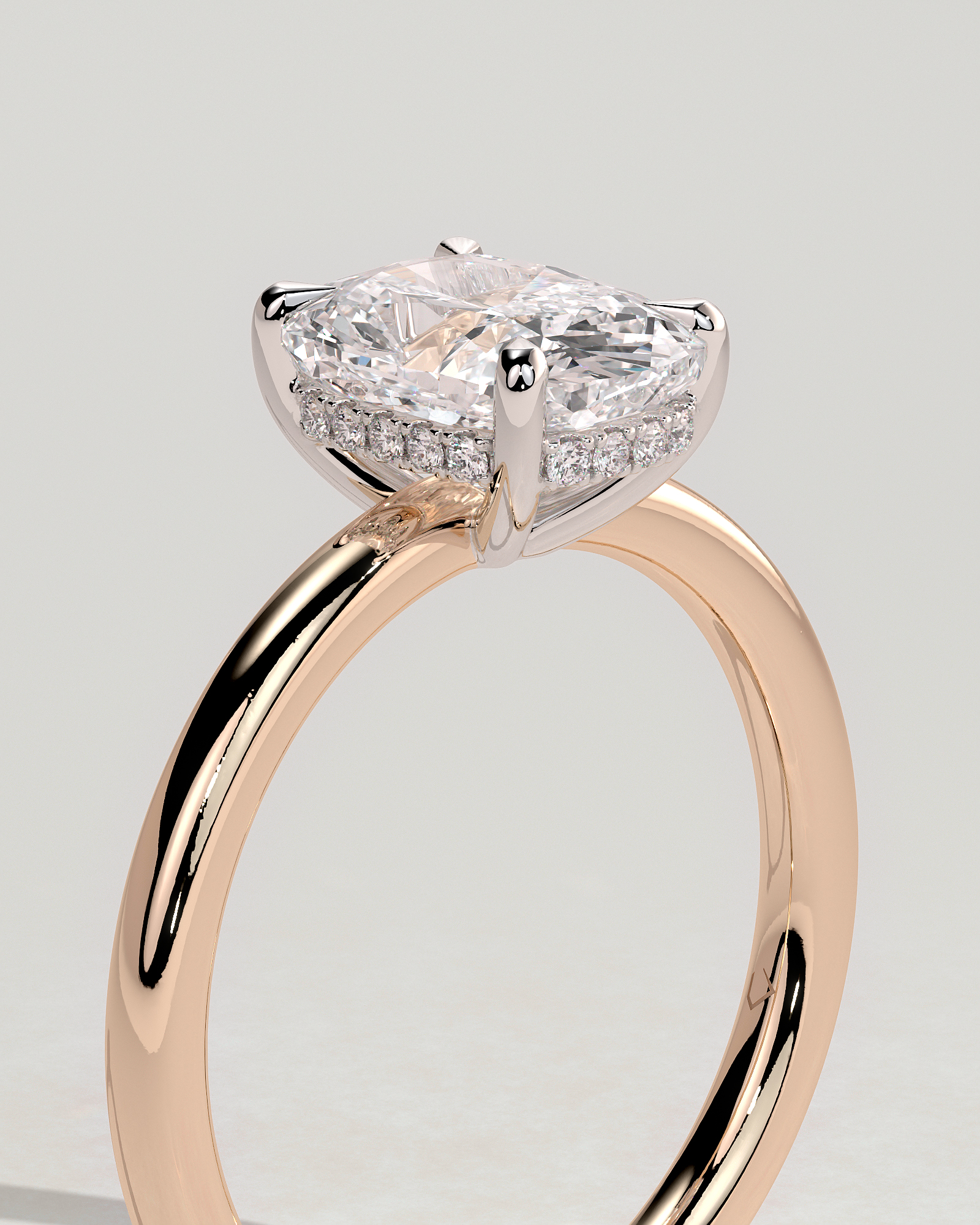 Ava  Elongated Cushion Solitaire - 18k Rose Gold / 18k White Gold Low Setting
