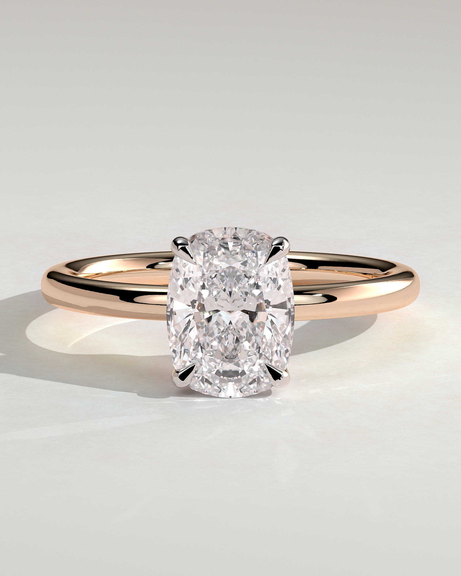 Ava  Elongated Cushion Solitaire - 18k Rose Gold / 18k White Gold Low Setting