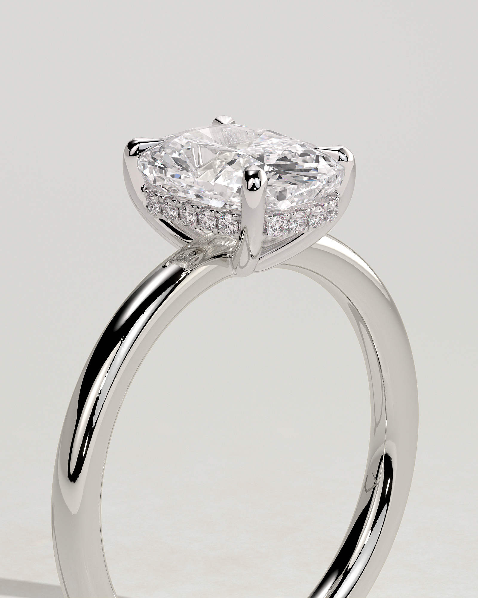 Ava  Elongated Cushion Solitaire - 18k White Gold Low Setting