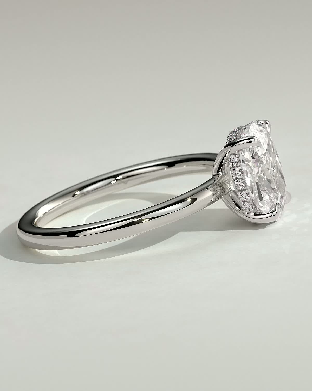 Ava  Elongated Cushion Solitaire - 18k White Gold Low Setting