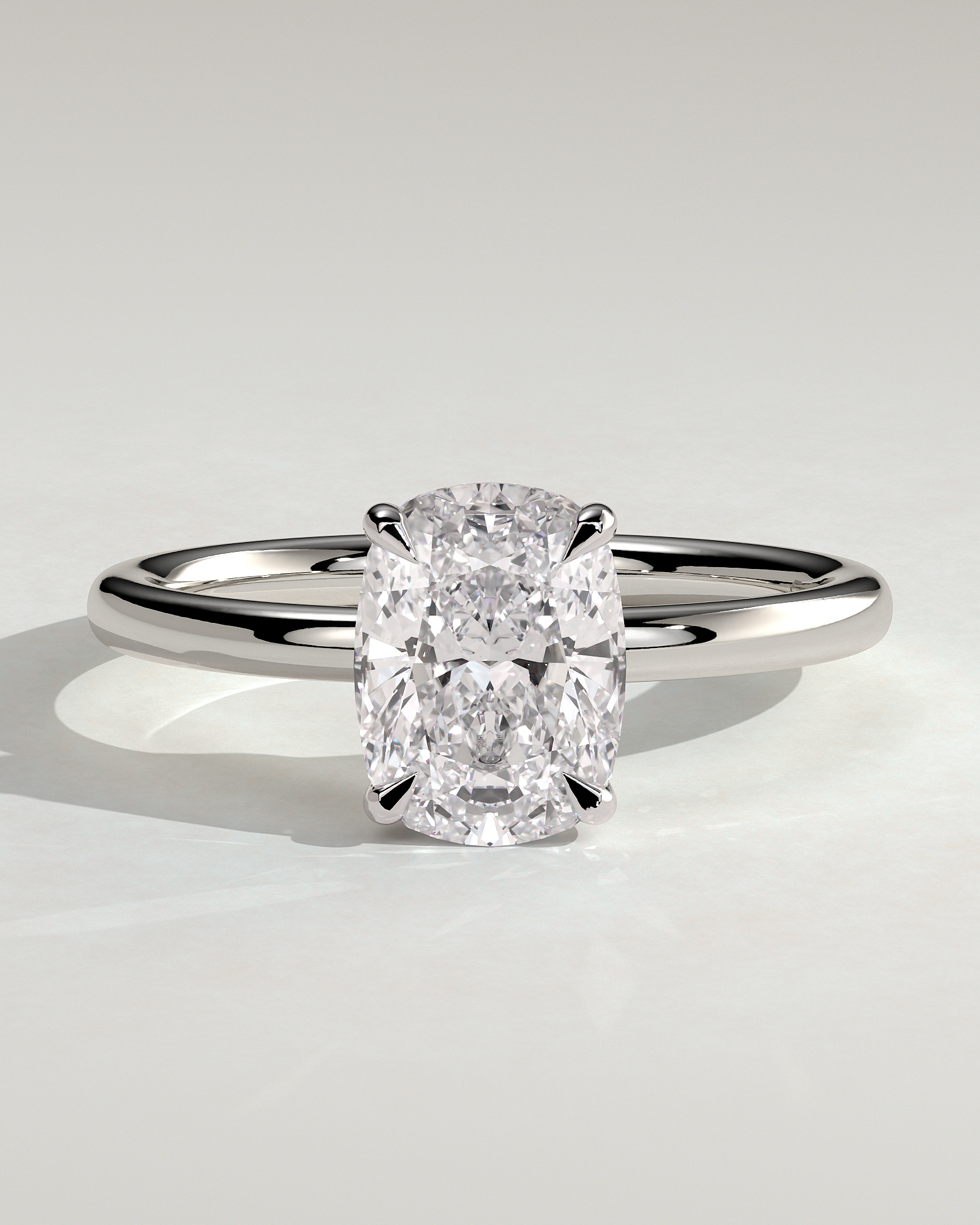 Ava  Elongated Cushion Solitaire - 18k White Gold Low Setting