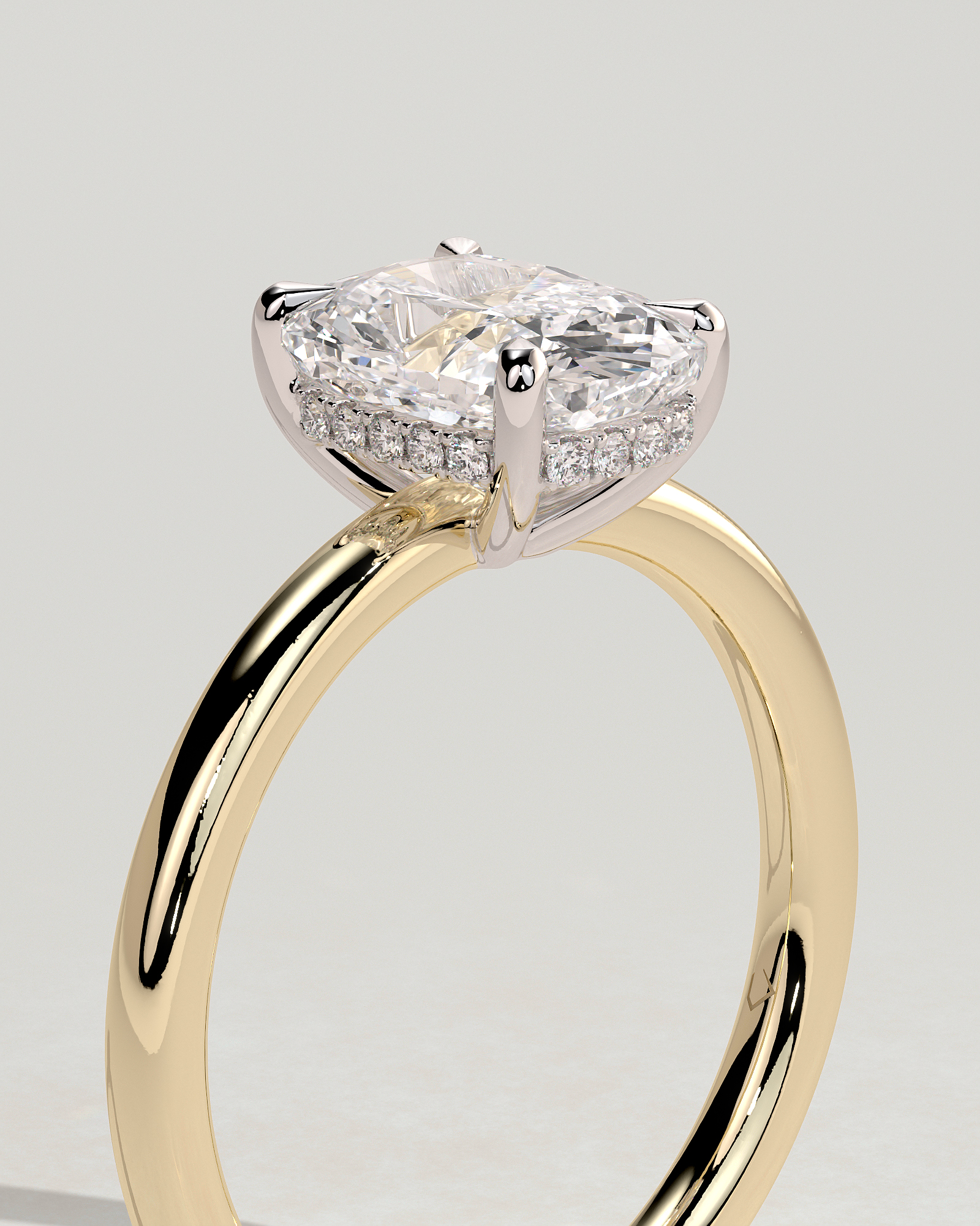Ava  Elongated Cushion Solitaire - 18k Yellow Gold / 18k White Gold Low Setting