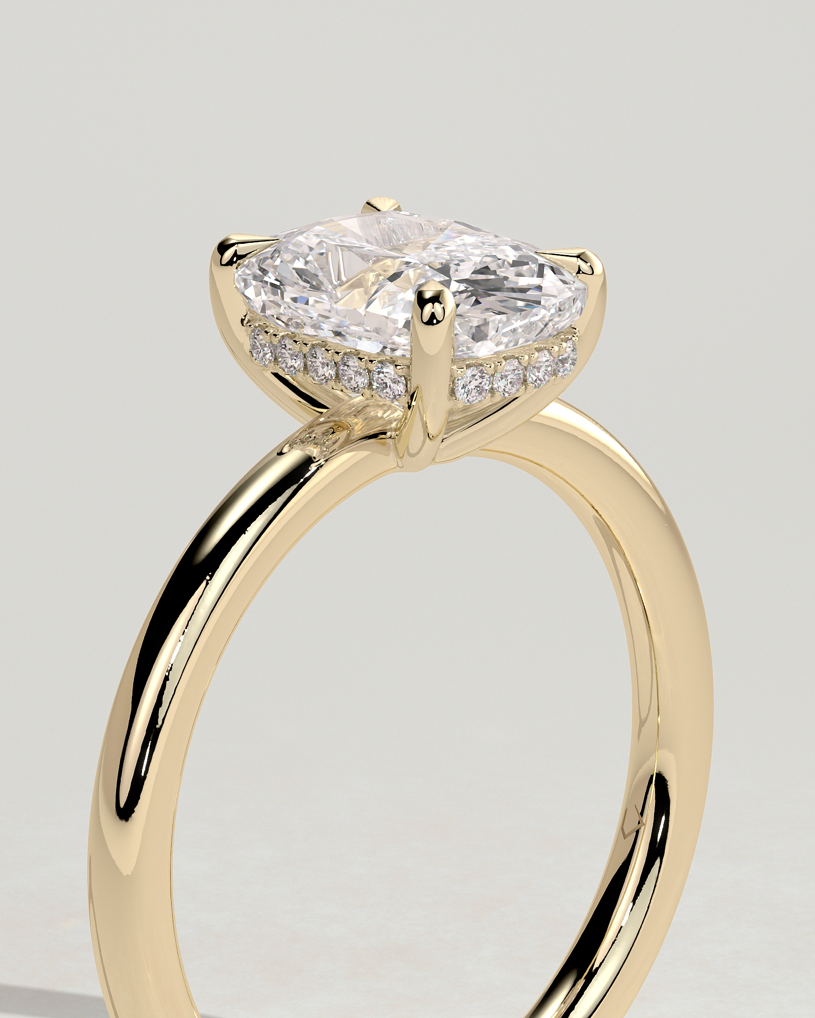 Ava  Elongated Cushion Solitaire - 18k Yellow Gold Low Setting