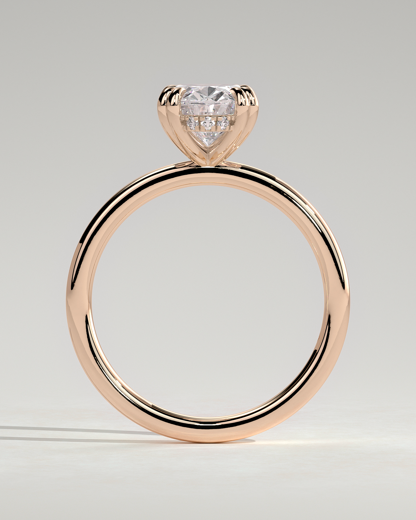 Avery - Oval 4 Double Claw Solitaire with Hidden Halo Engagement Ring - 18k Rose Gold High Setting