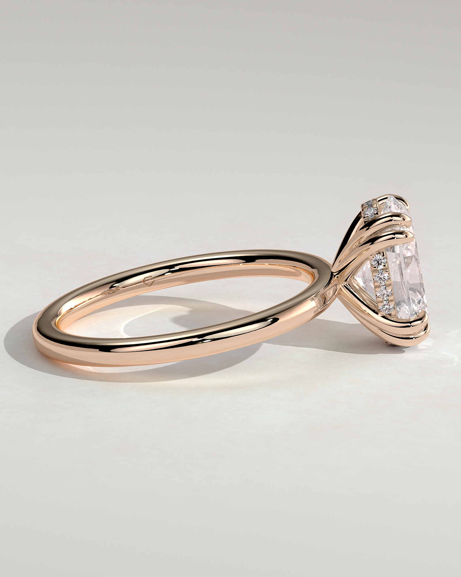 Avery - Oval 4 Double Claw Solitaire with Hidden Halo Engagement Ring - 18k Rose Gold High Setting