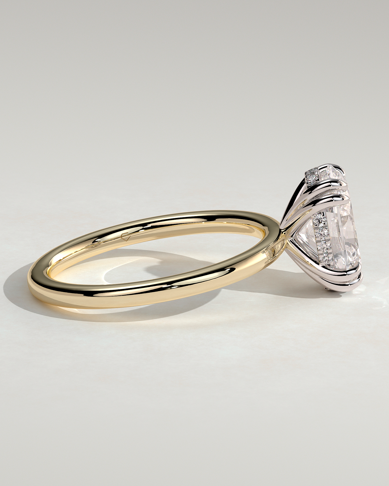 Avery - Oval 4 Double Claw Solitaire with Hidden Halo Engagement Ring - 18k Yellow Gold / 18k White Gold High Setting