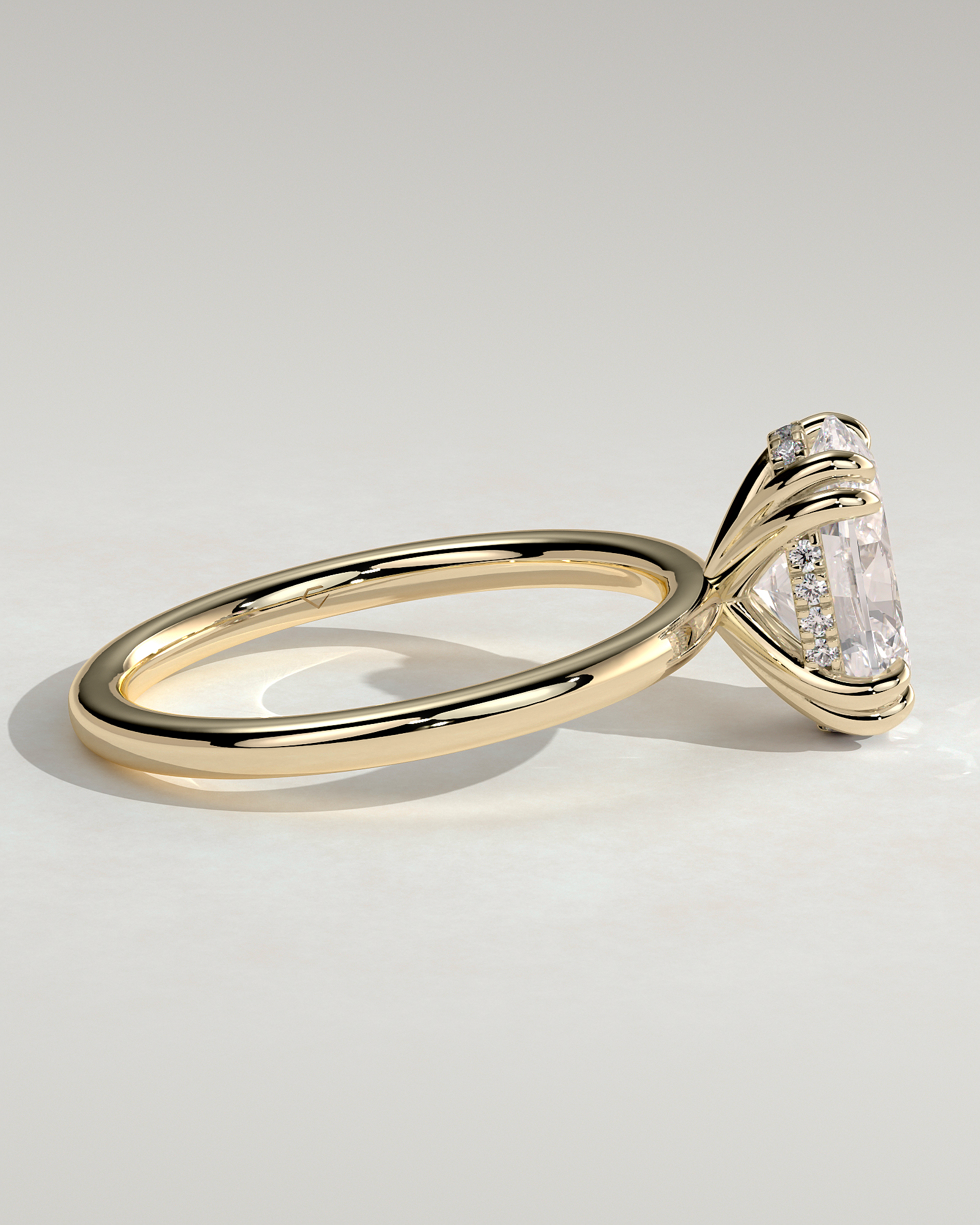 Avery - Oval 4 Double Claw Solitaire with Hidden Halo Engagement Ring - 18k Yellow Gold High Setting