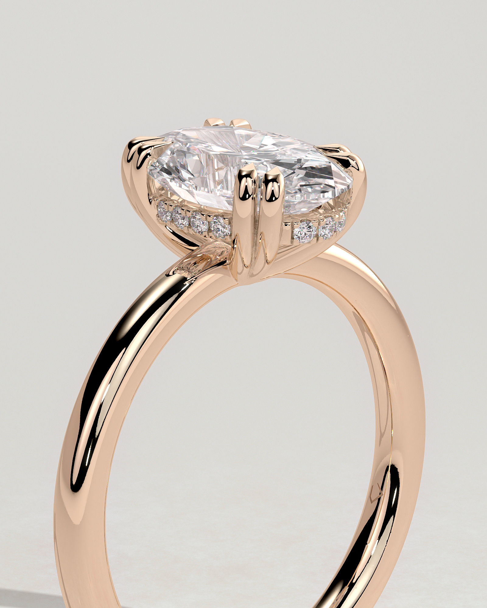 Avery  Double Tipped 4 Claw Oval Solitaire - 18k Rose Gold