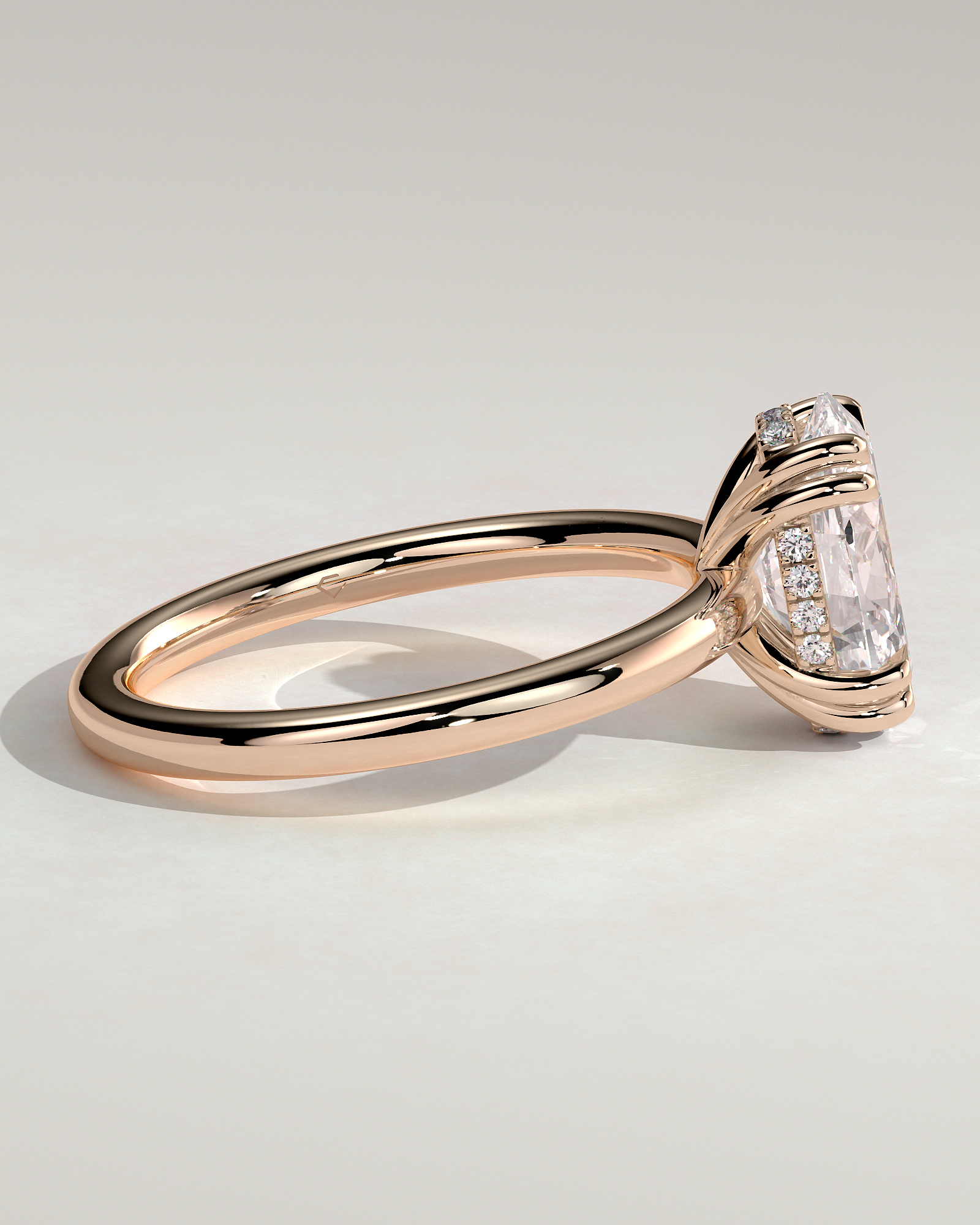 Avery  Double Tipped 4 Claw Oval Solitaire - 18k Rose Gold