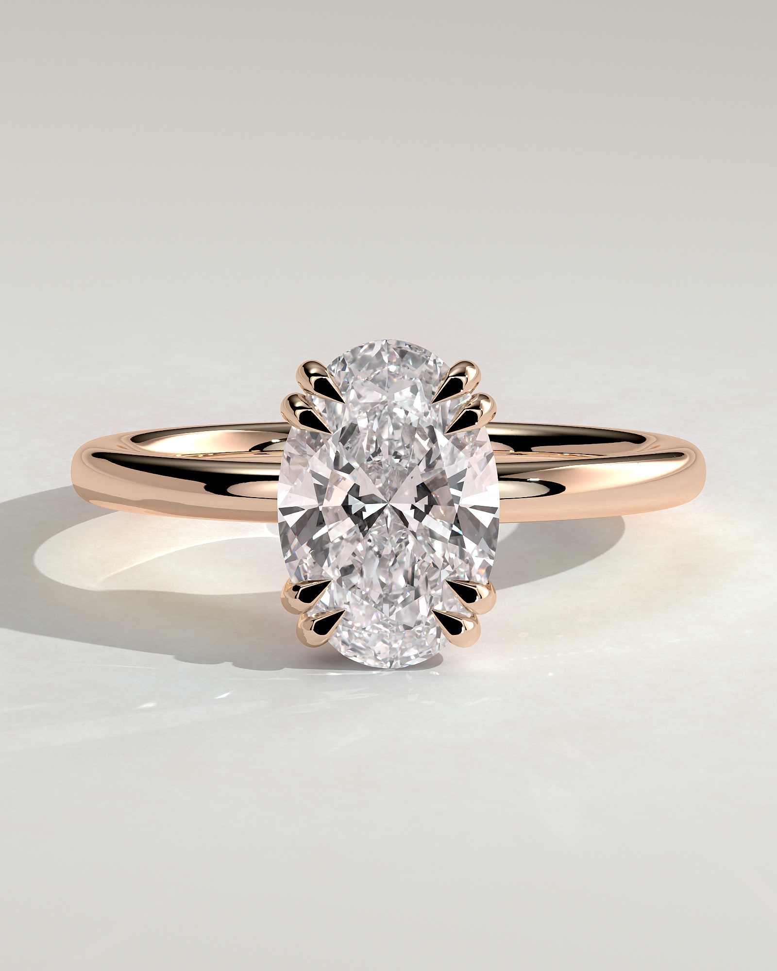 Avery  Double Tipped 4 Claw Oval Solitaire - 18k Rose Gold