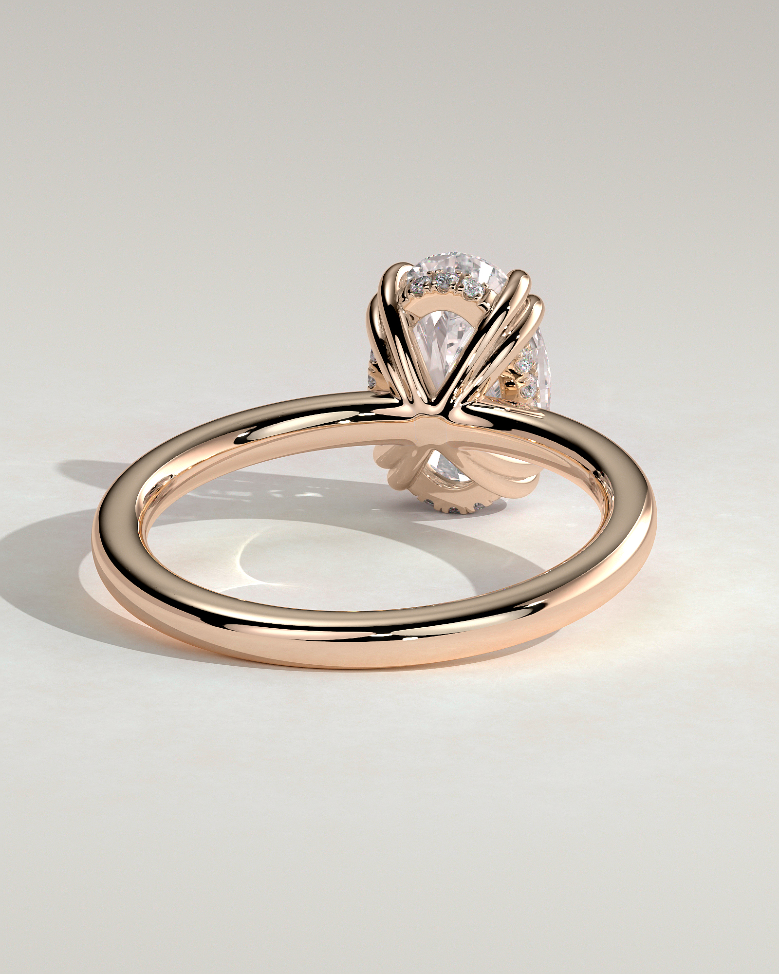 Avery  Double Tipped 4 Claw Oval Solitaire - 18k Rose Gold