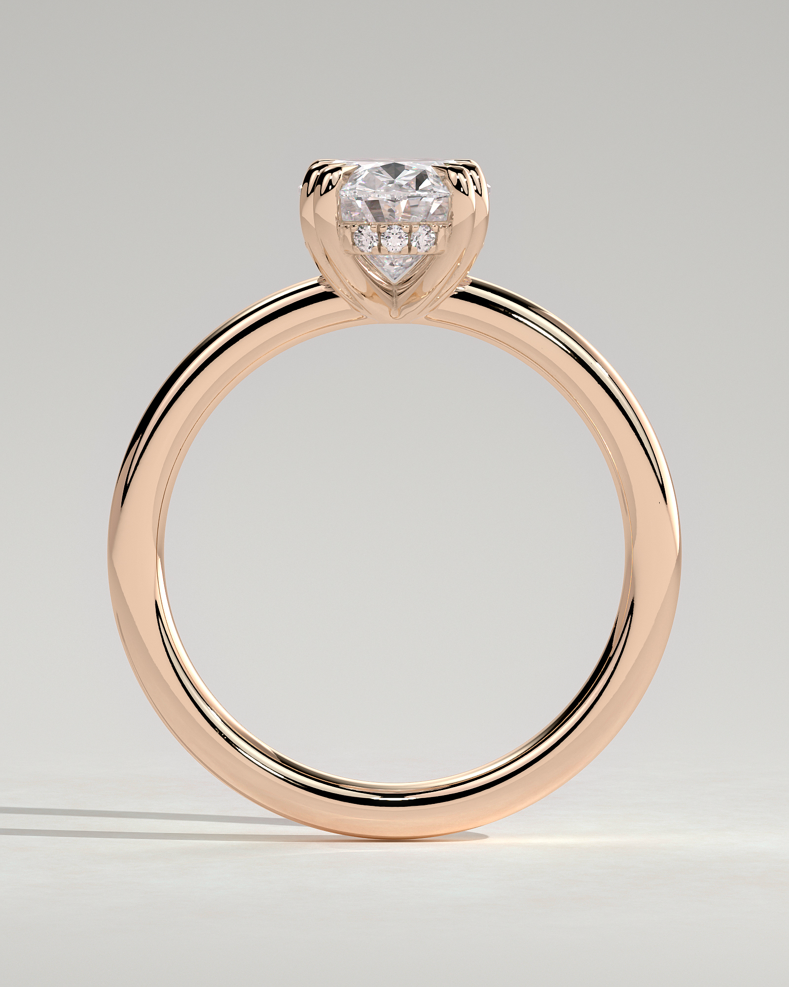Avery  Double Tipped 4 Claw Oval Solitaire - 18k Rose Gold
