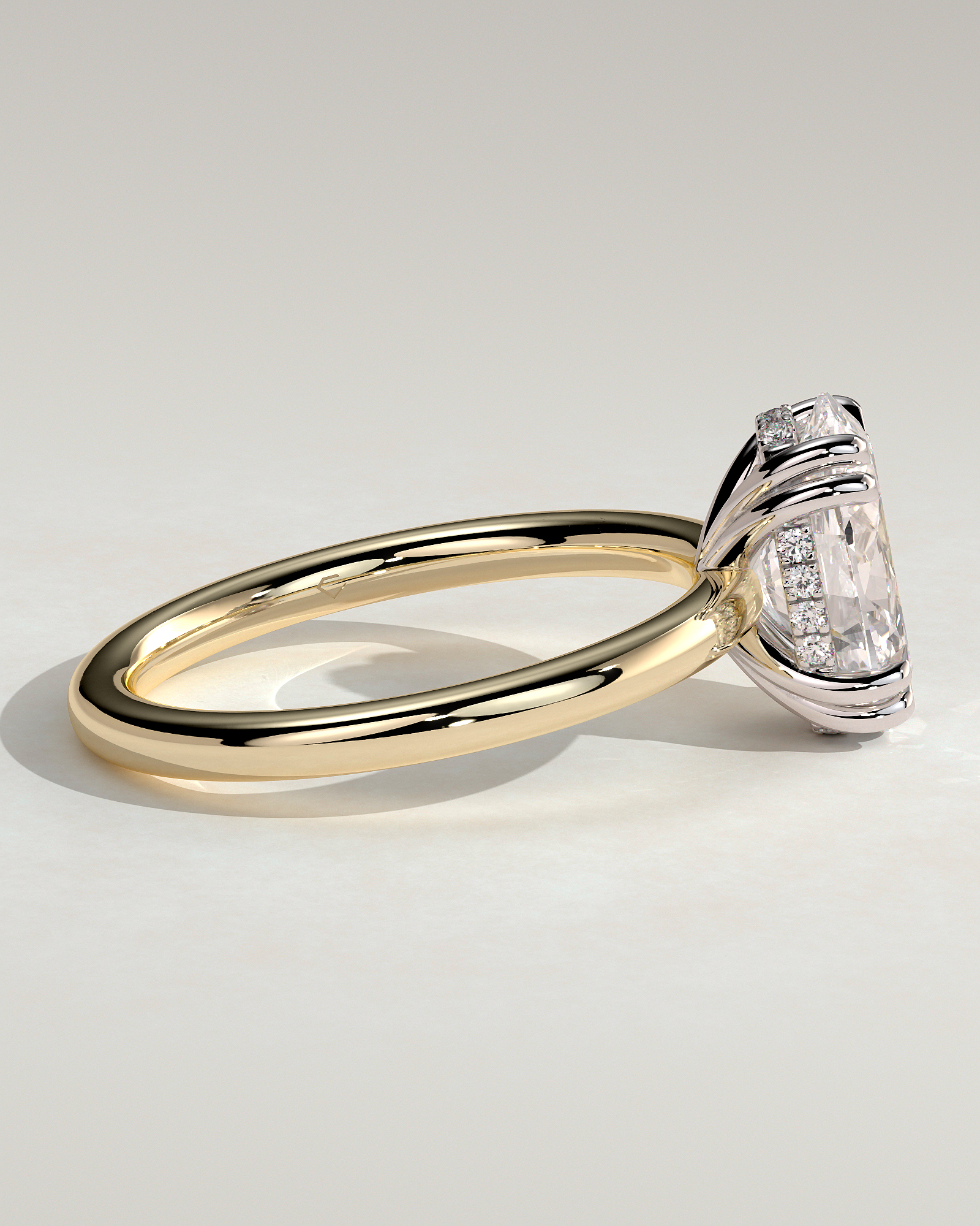 Avery  Double Tipped 4 Claw Oval Solitaire - 18k Yellow Gold / 18k White Gold