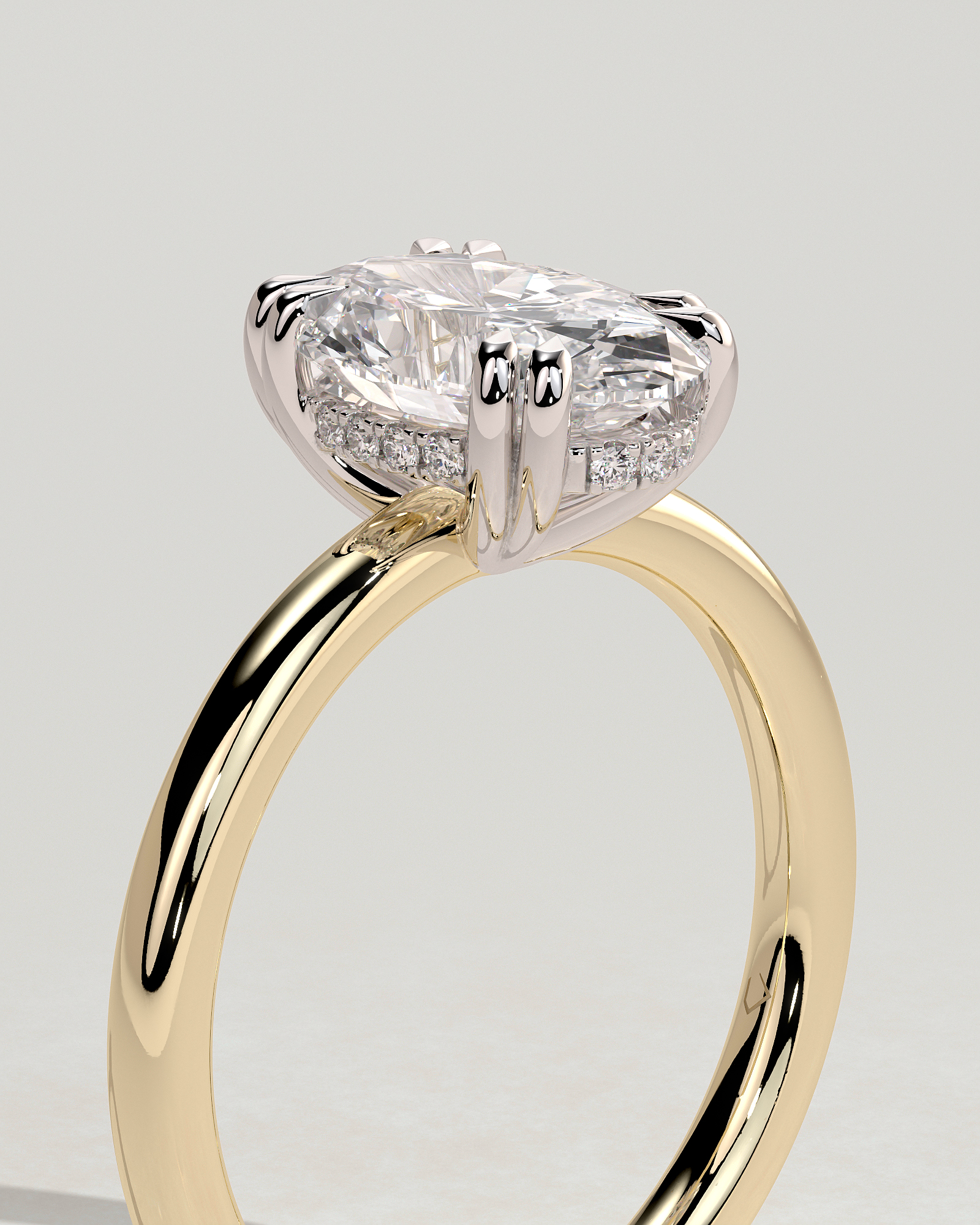 Avery  Double Tipped 4 Claw Oval Solitaire - 18k Yellow Gold / 18k White Gold