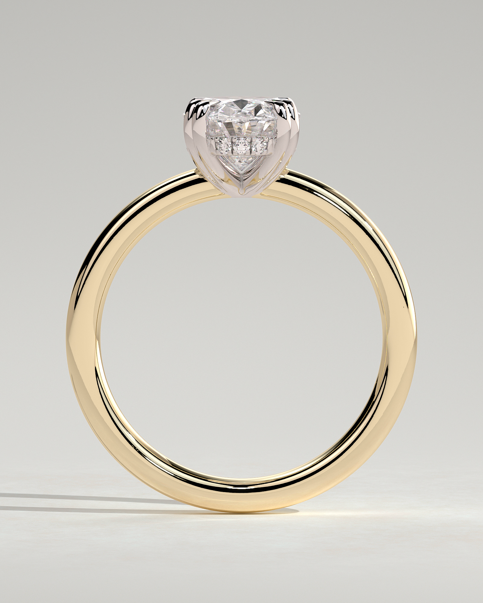 Avery  Double Tipped 4 Claw Oval Solitaire - 18k Yellow Gold / 18k White Gold