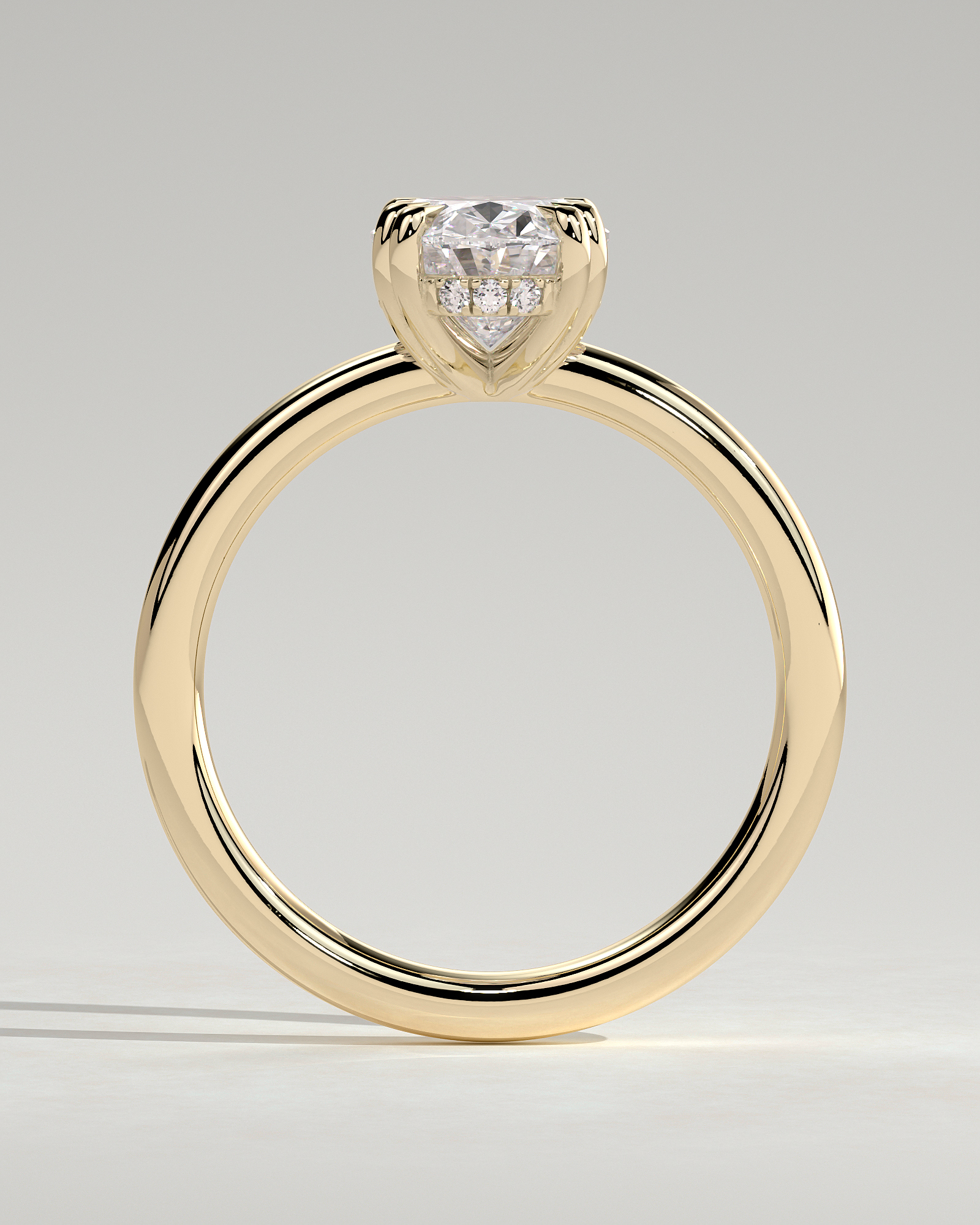 Avery  Double Tipped 4 Claw Oval Solitaire - 18k Yellow Gold