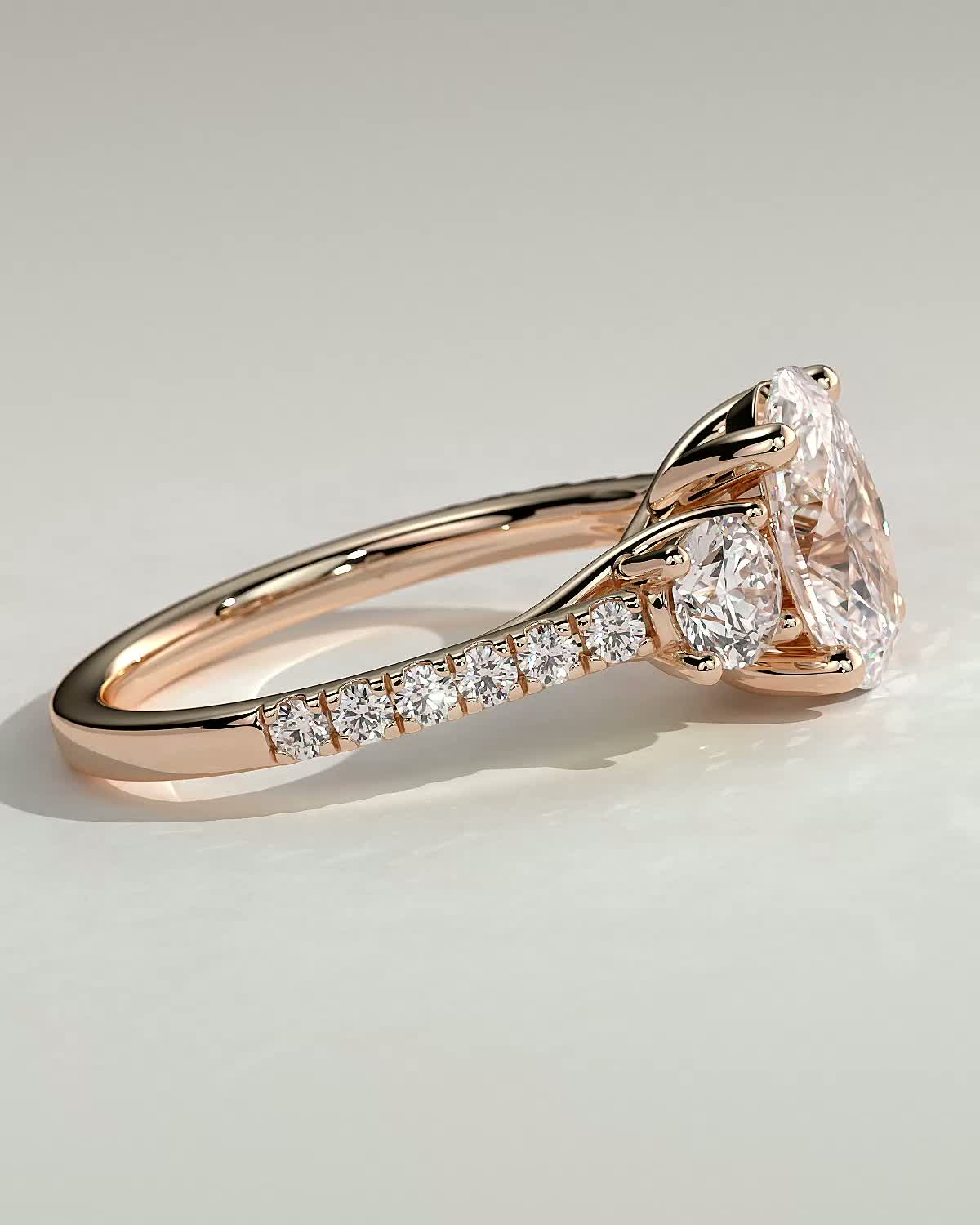 Aviana - 4 Claw Oval Trilogy with Pav - 18k Rose Gold