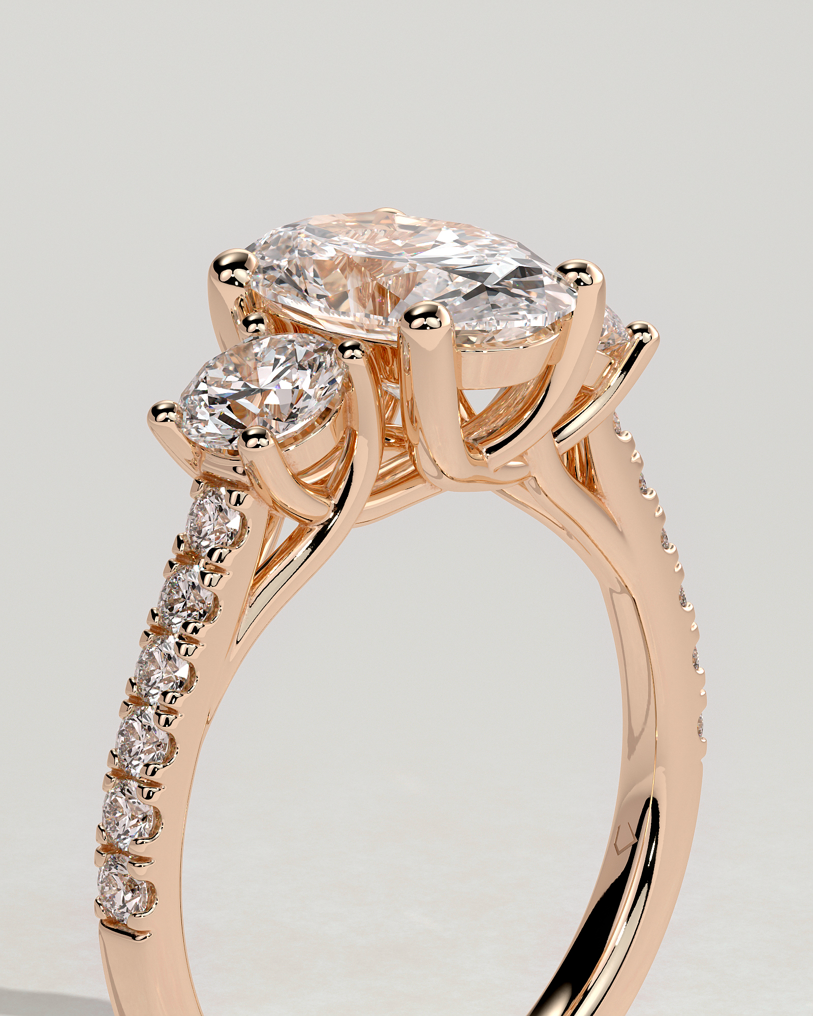 Aviana - 4 Claw Oval Trilogy with Pav - 18k Rose Gold