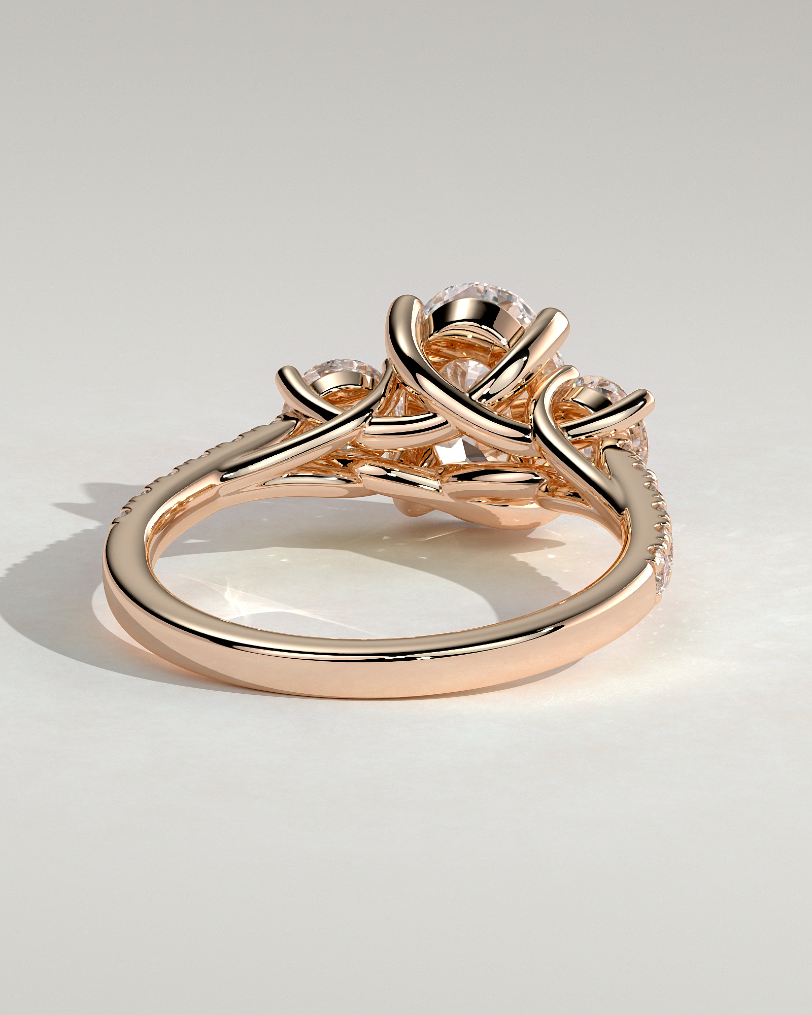Aviana - 4 Claw Oval Trilogy with Pav - 18k Rose Gold