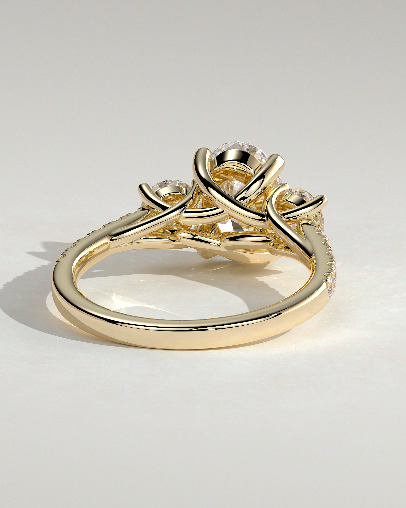 Aviana - 4 Claw Oval Trilogy with Pav - 18k Yellow Gold